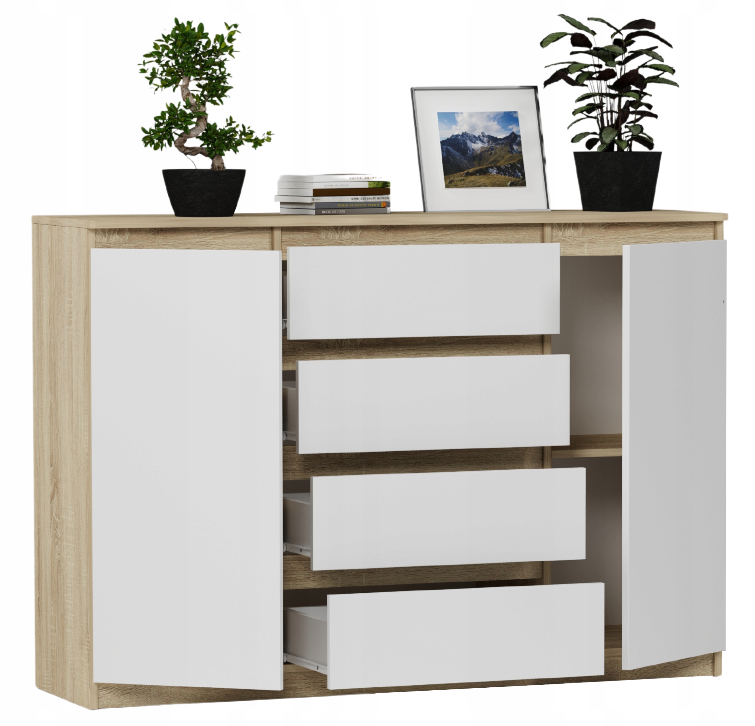 KOMODA 140 SZAFKA 4 SZUFLADY 2 PÓŁKI Sonoma MIX