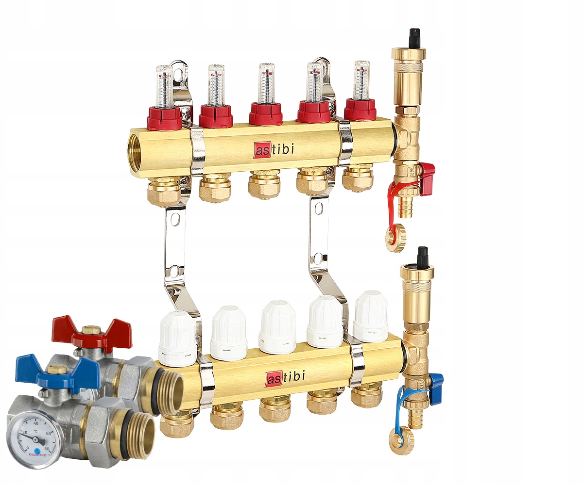 Rozdělovač 5 Okruhů Podlahového Vytápění Pro Podlahovku S Ventily 1 Palec