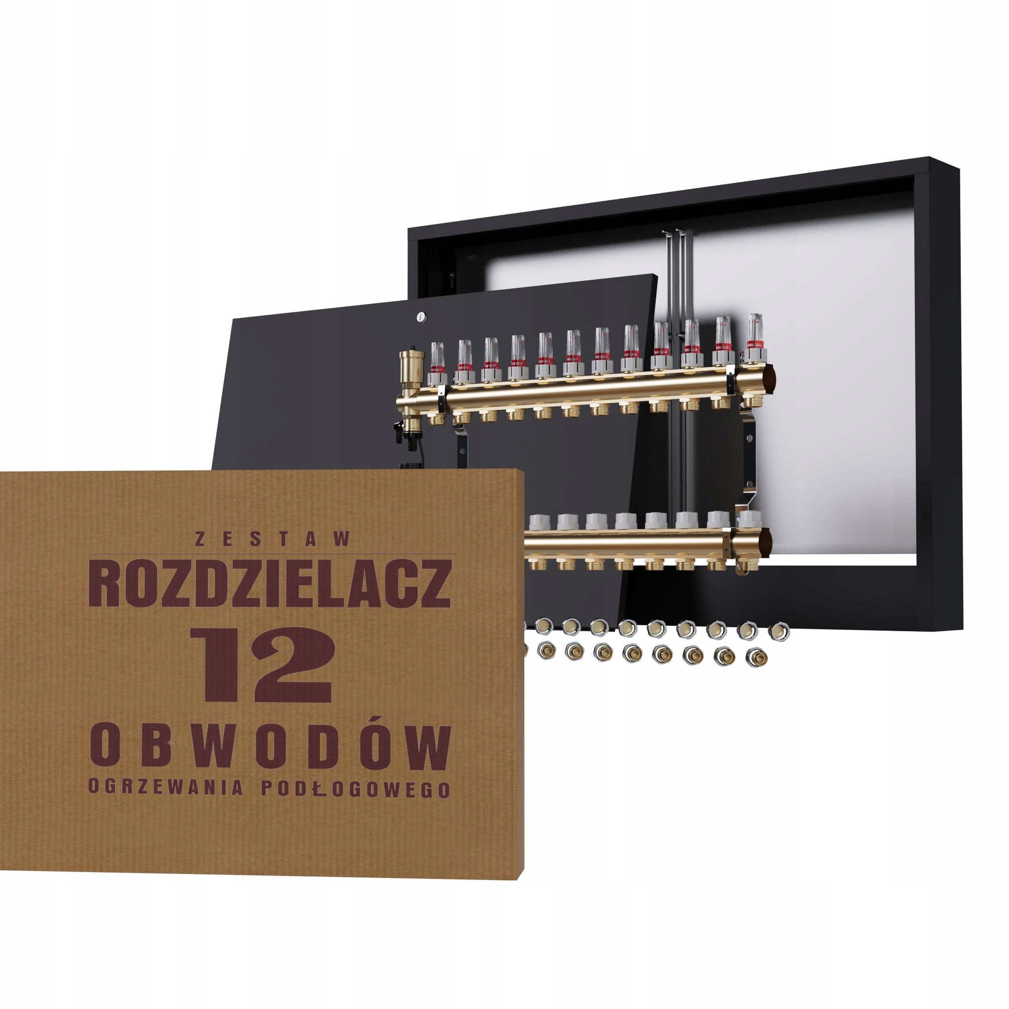 Rozdělovač pro podlahové vytápění 12 nástěnný box černý Pex