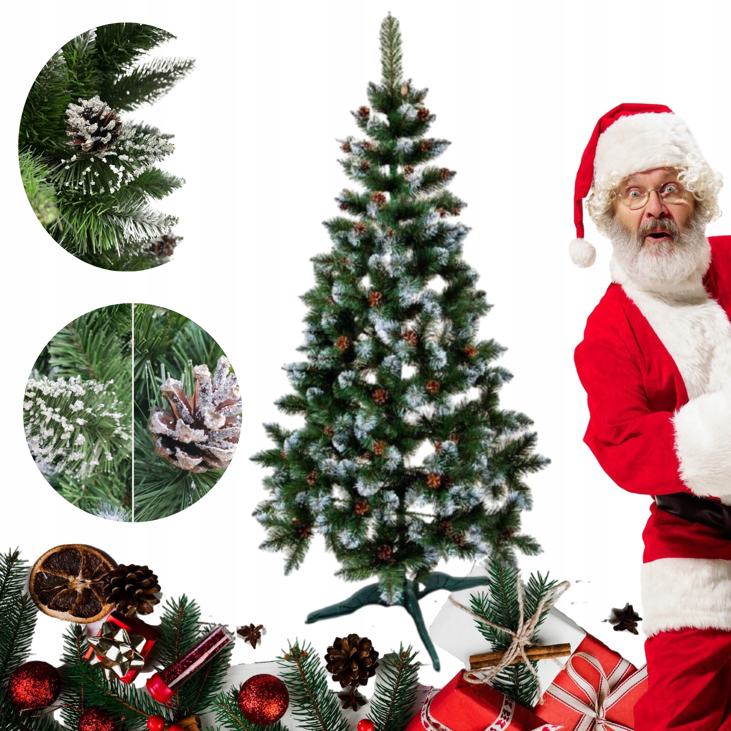 Umelý Vianočný Stromček Borovica Prírodná Zasnežená 220 cm Trieda Premium Stojan