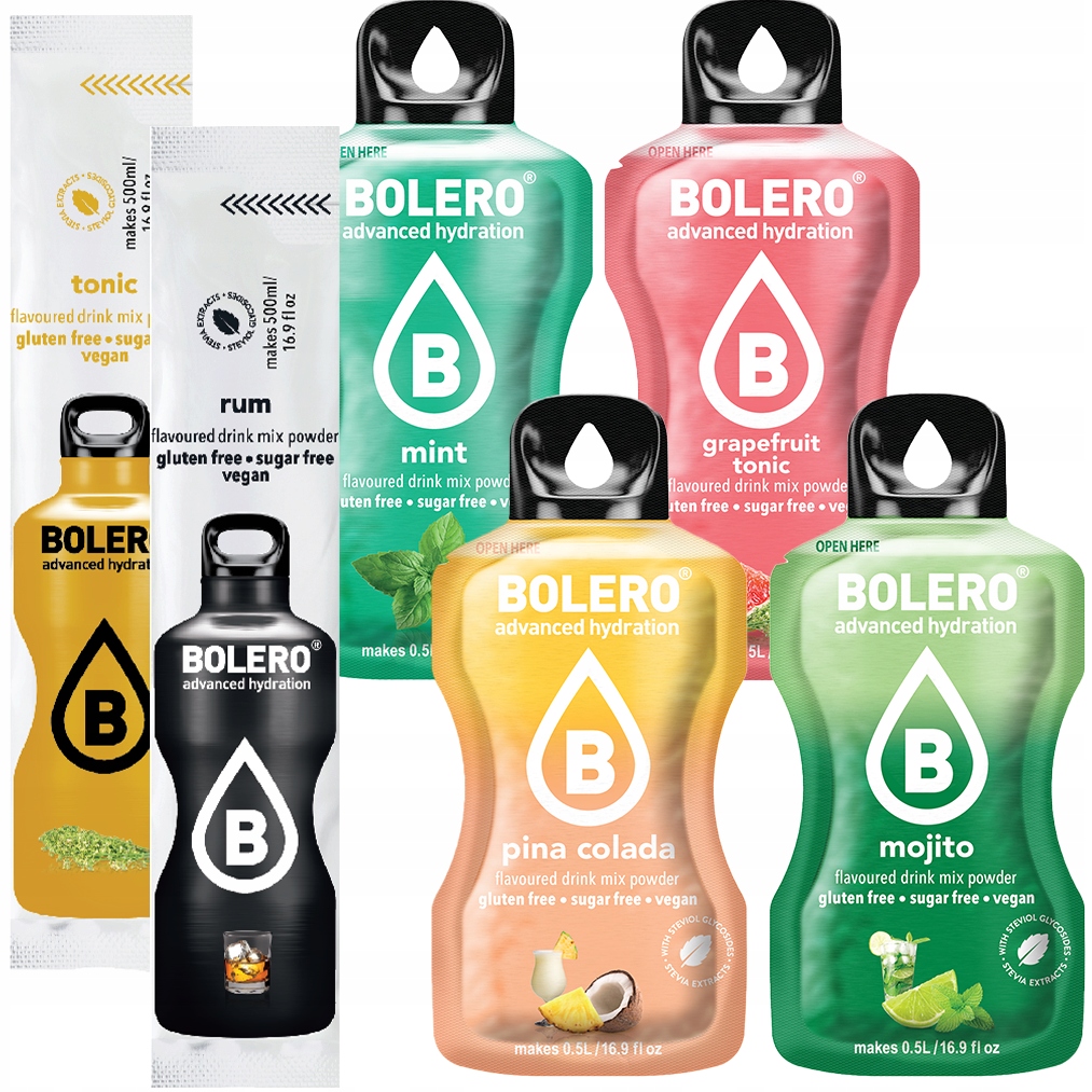 6x NAPÓJ BOLERO DRINK MIX SMAKÓW PROSZEK DO SATURATORA BEZ CUKRU
