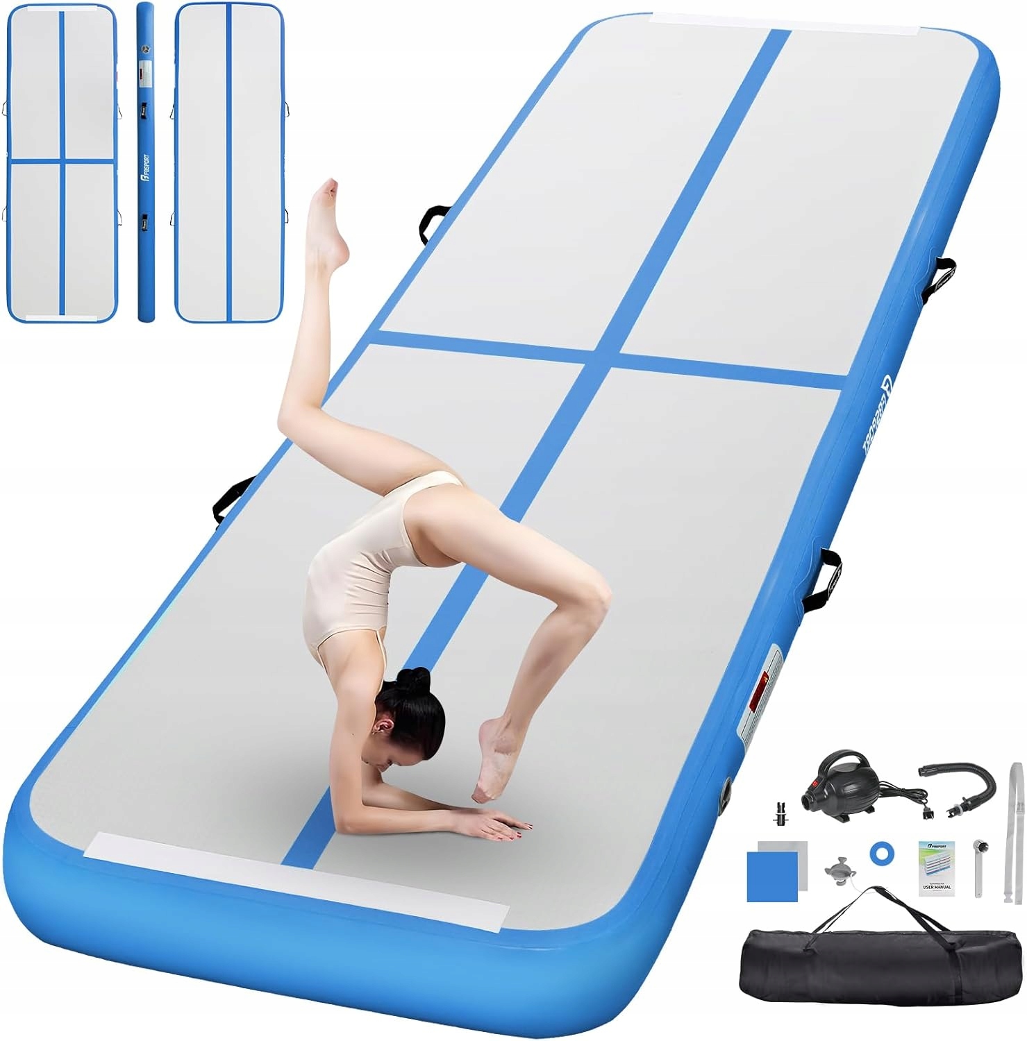 Mata gimnastyczna treningowa Fbsport Air Track 4M x 100cm x 20cm z pompką