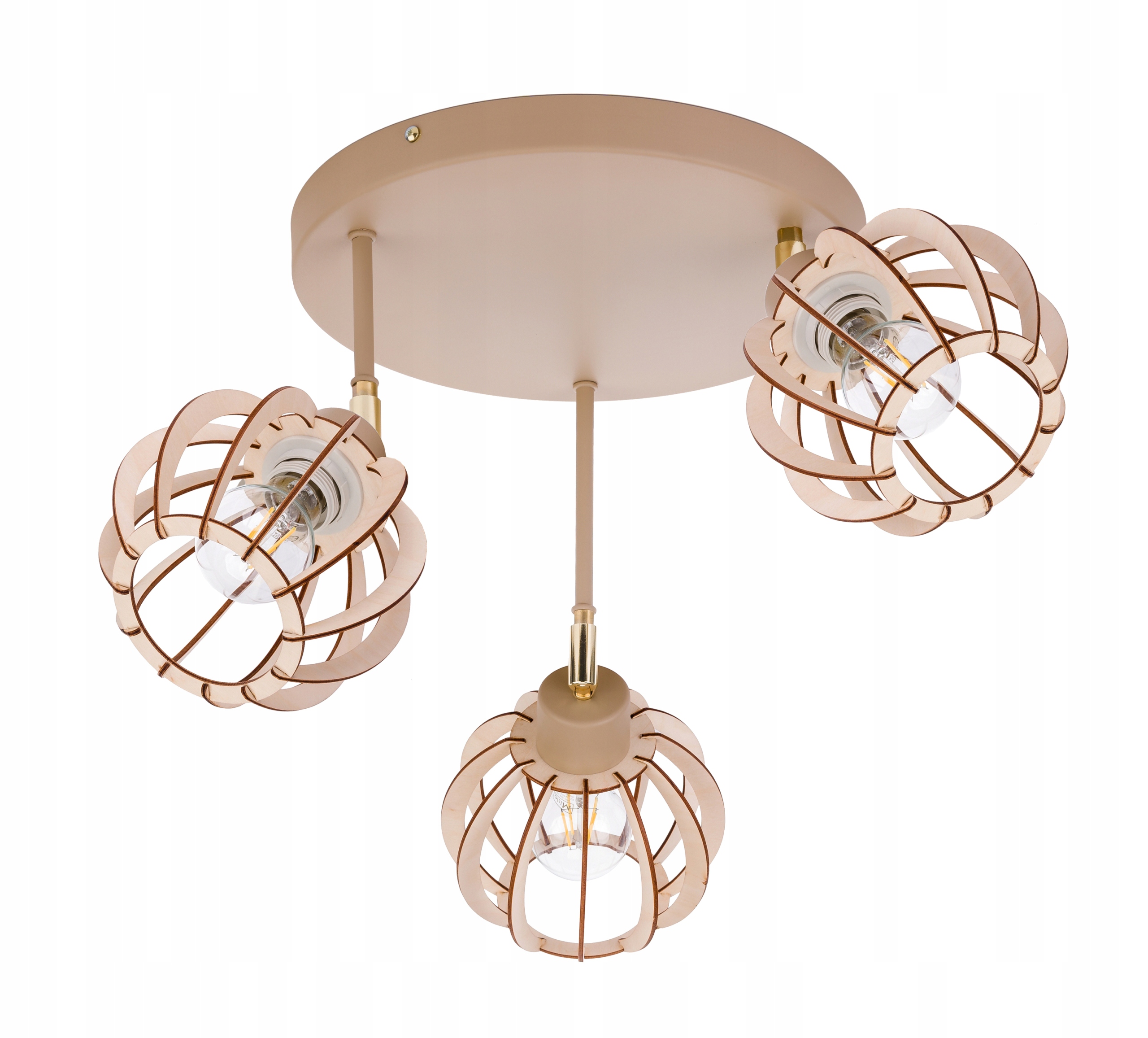 Závěsná Stropní Lampa Stropní Svítidlo Lustr Ruch 3x E27 Kašmír béžová stínidlo Dřevo