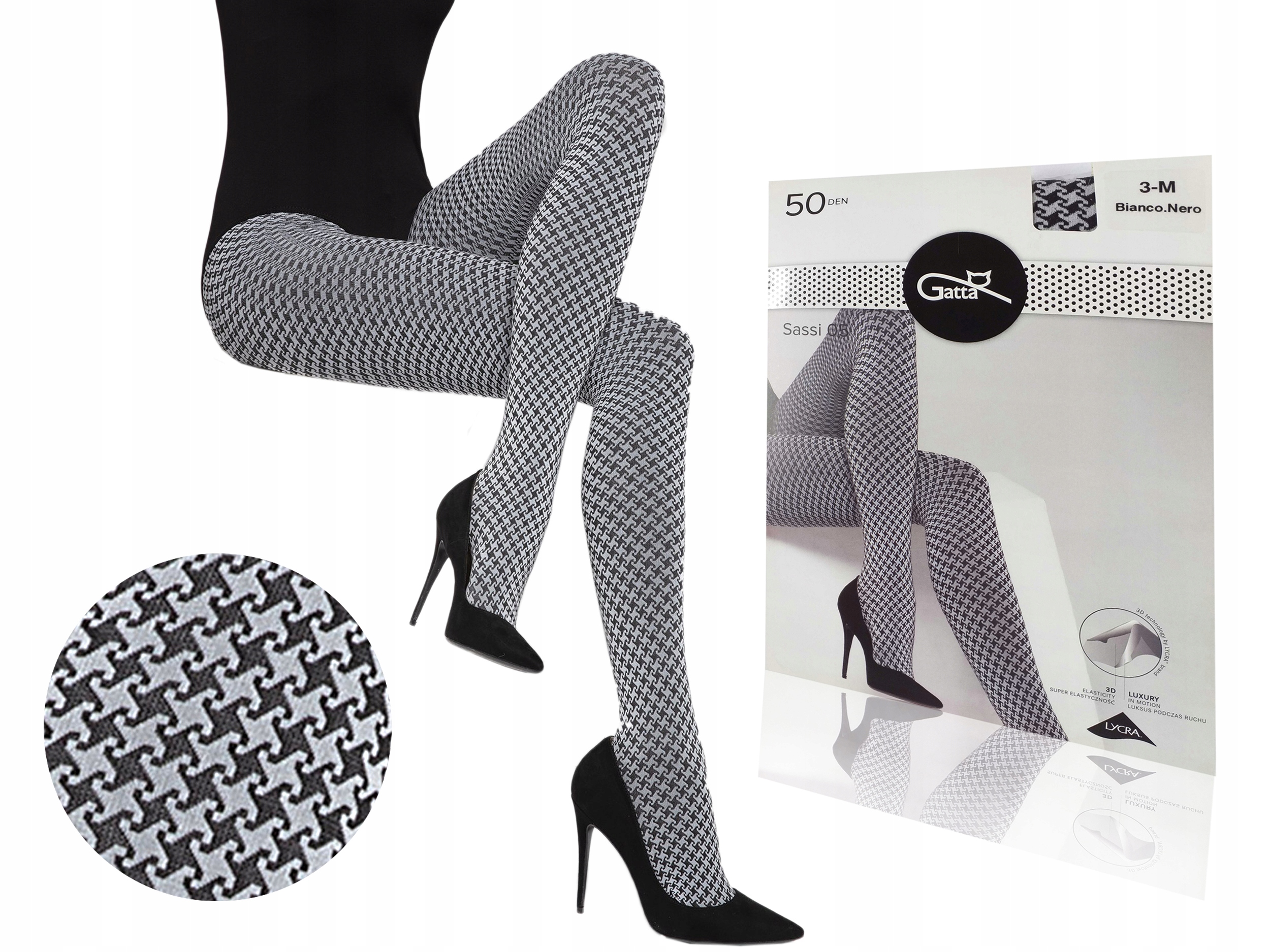 

Rajstopy matowe Sassi 05 Gatta, bianco.nero, 2-S