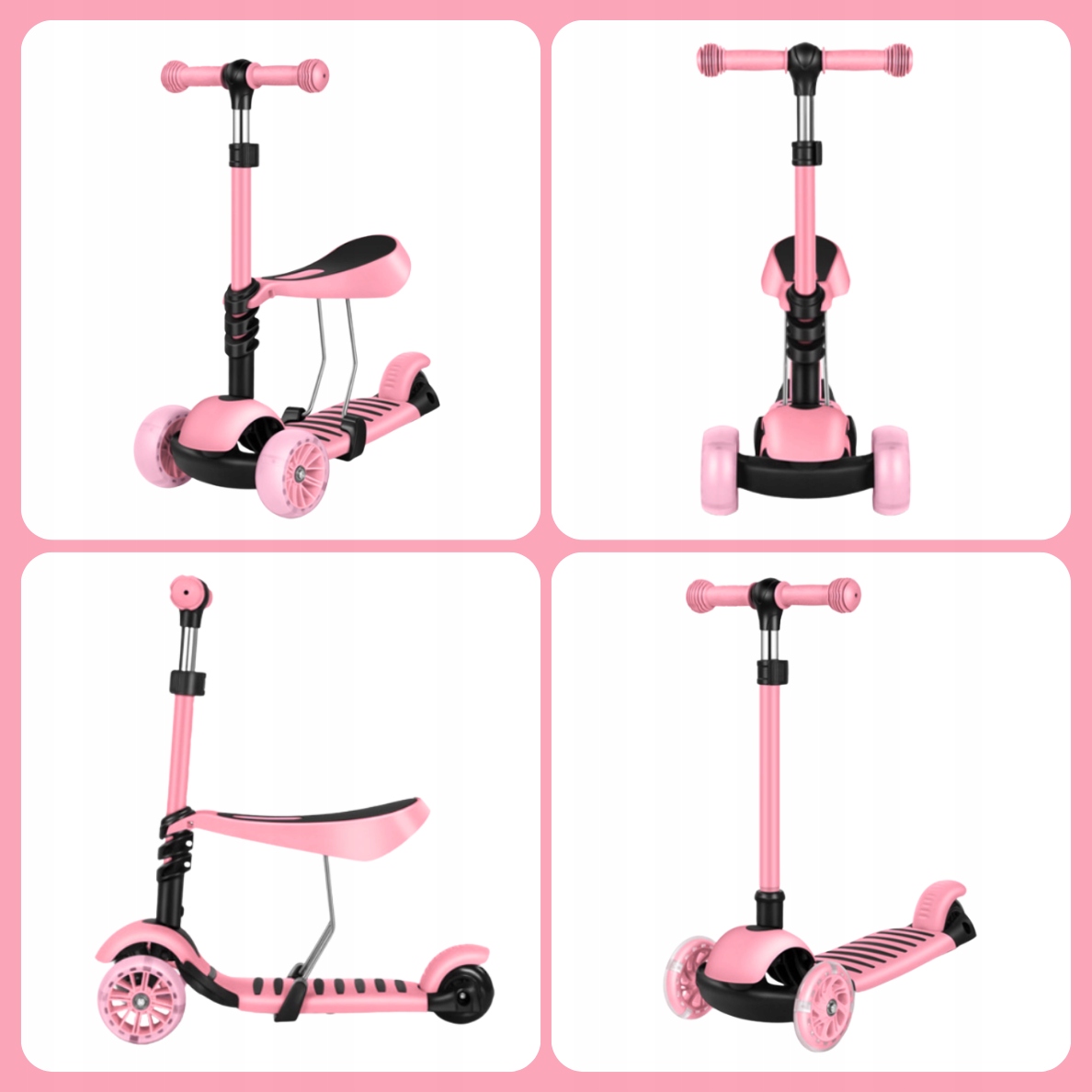 HULAJNOGA TRÓJKOŁOWA BALANSOWA DLA DZIECI RÓŻOWA LED 3W1 JEŹDZIK DZIECIĘCY Liczba kół 3
