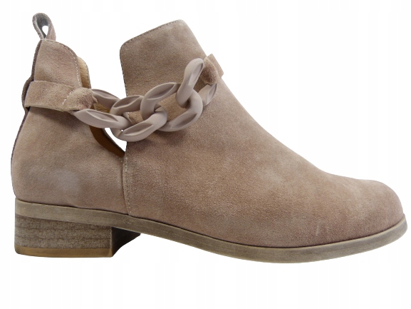 béžové kotníkové boty s řetízkem, kožené ploché boty Karino 37