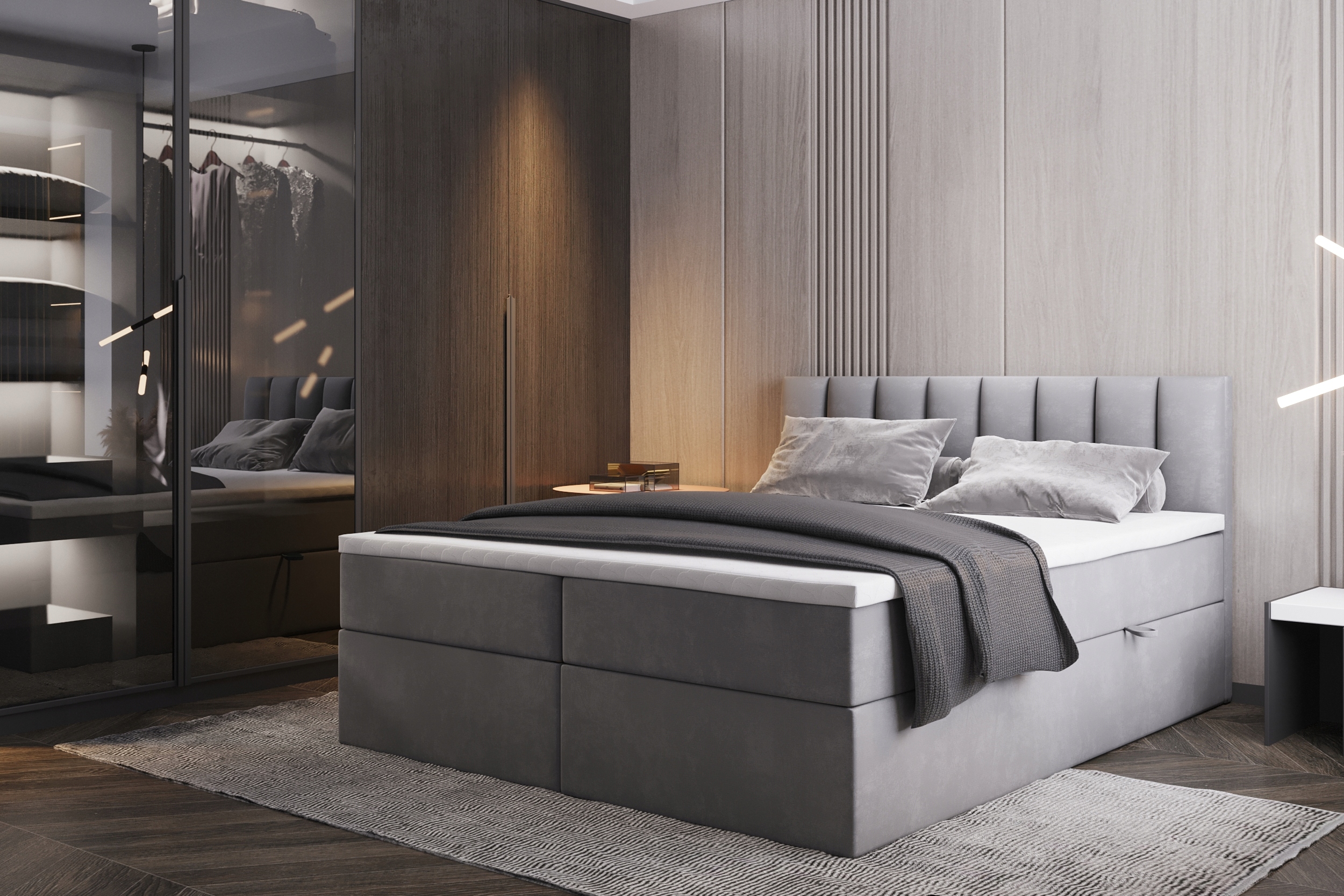 Континентальная кровать ROLO 180X200 серый матрас - кровать в наличии