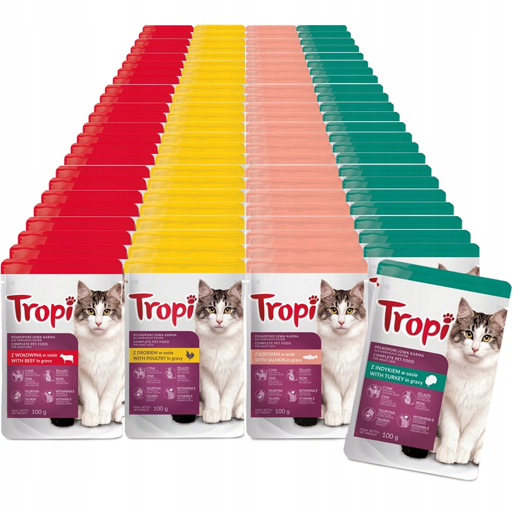 Tropi Mokré krmivo pro kočky MIX Chutí Kousky v omáčce 96x100 g