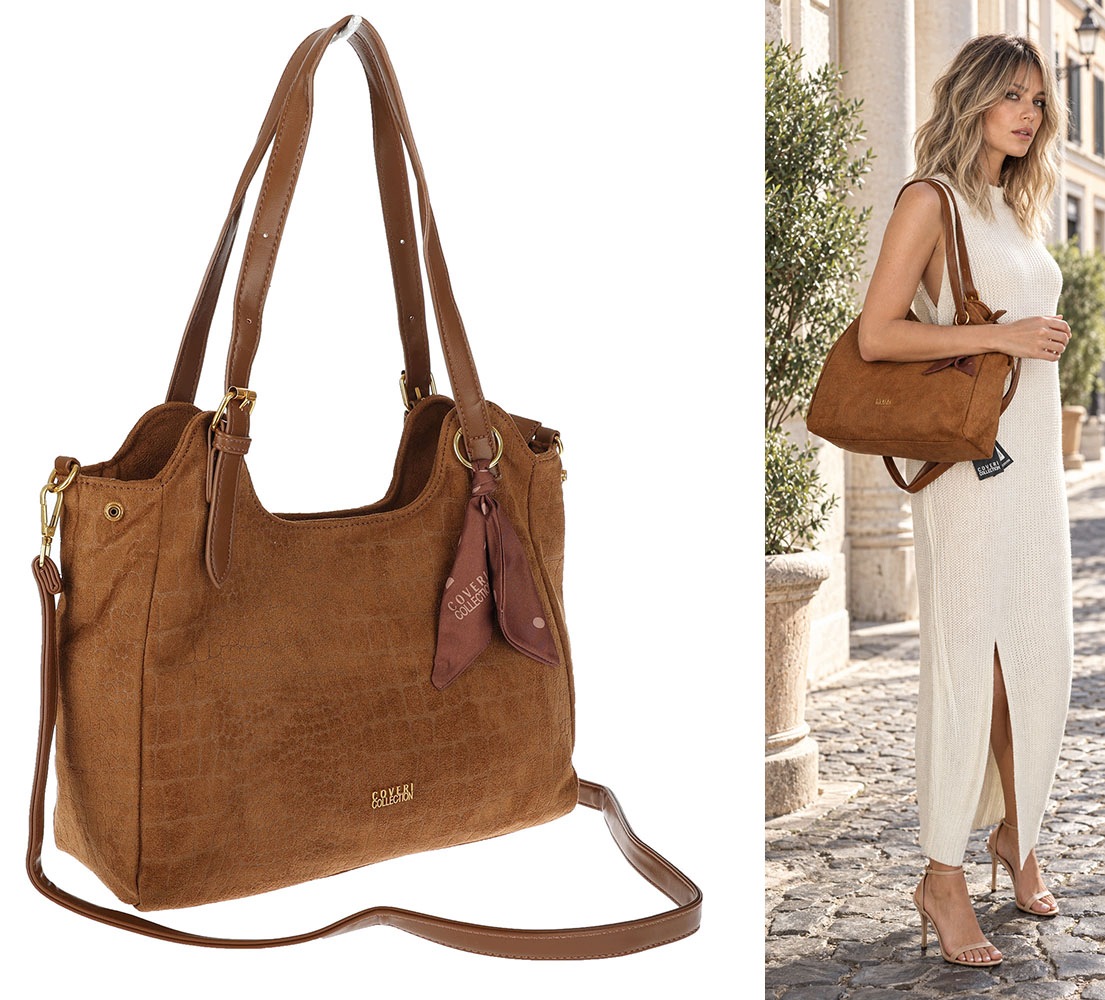 Dámská shopper kabelka prostorná semišová módní taška přes rameno CC062 Hnědá