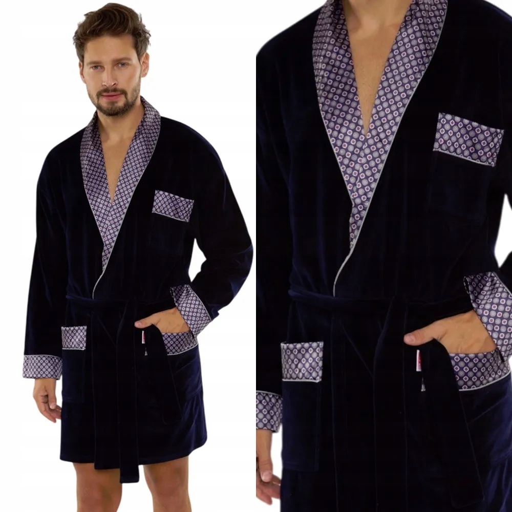 Pánský velurový župan 772 De lafense L 48 Tmavě modrá