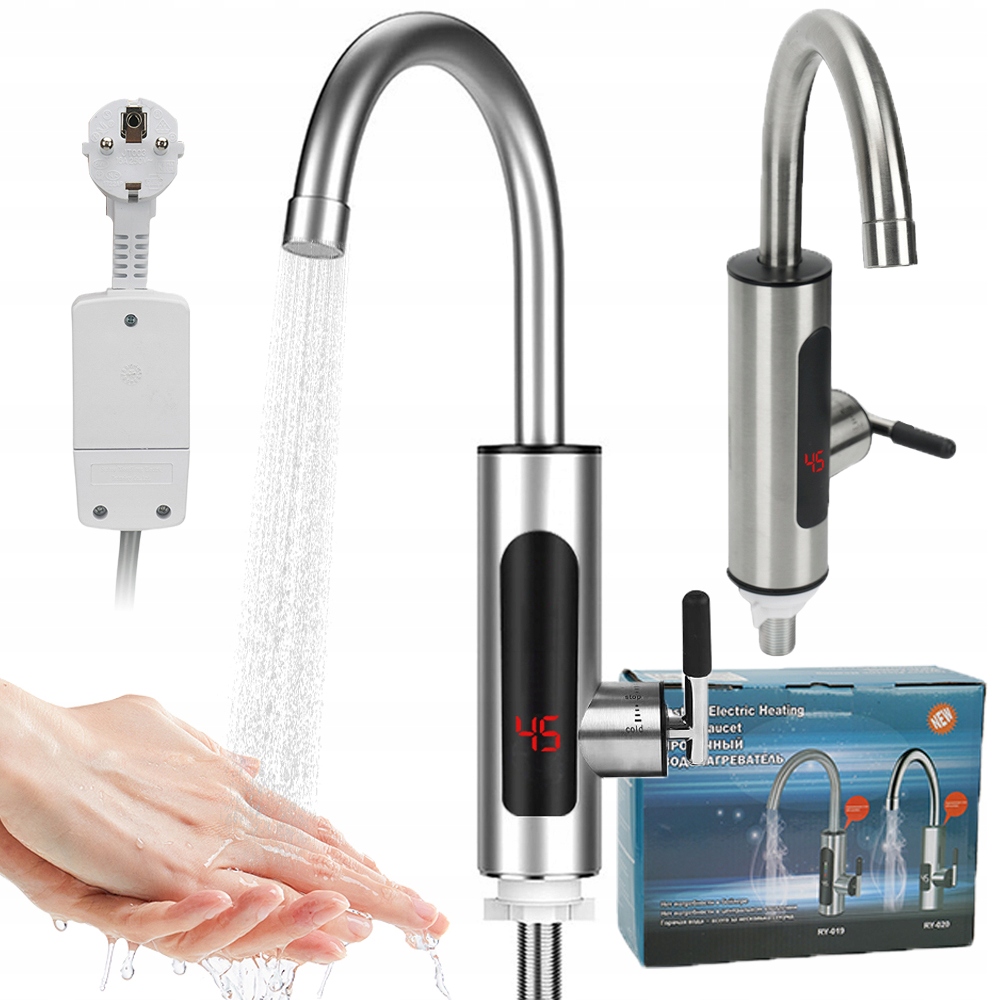 Průtokový Ohřívač Vody Elektrický Kohoutkový LCD Baterie Do 60° 3000 W
