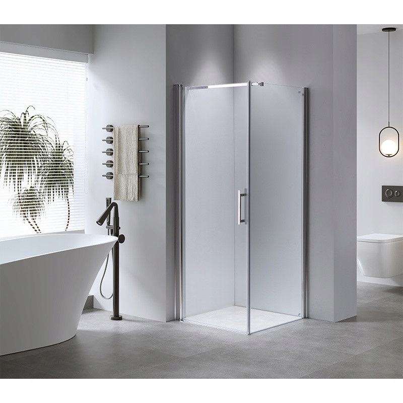 KABINA PRYSZNICOWA 80X80 UCHYLNA POD PRYSZNIC CHROM TRANSPARENT KWADRATOWA Linia Selma