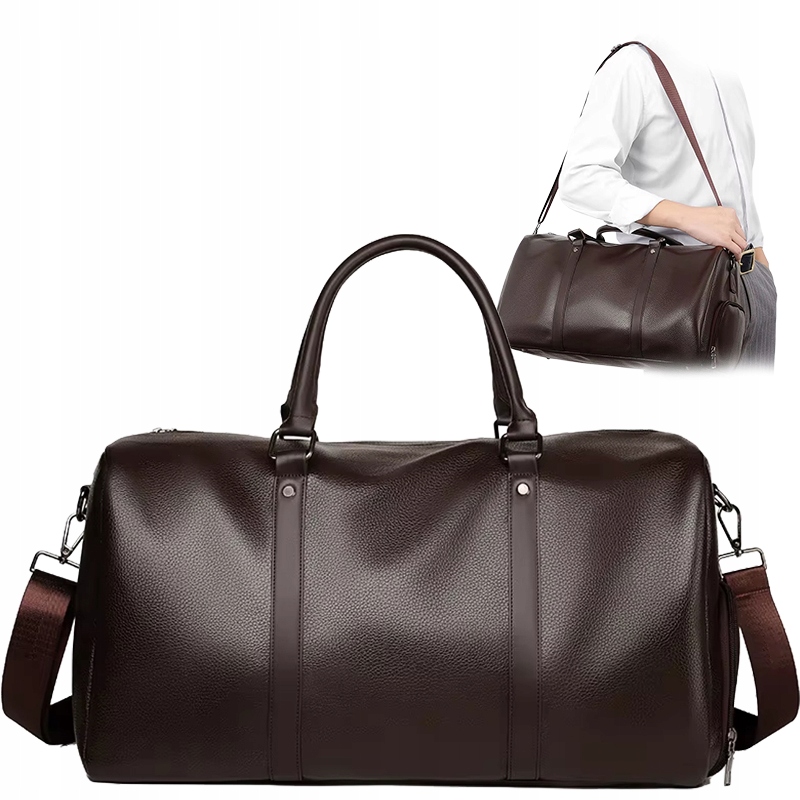 Slušná Hnědá Taška Do Tělocvičny Na Cesty Z Pu Kůže S Kapsou Na Boty