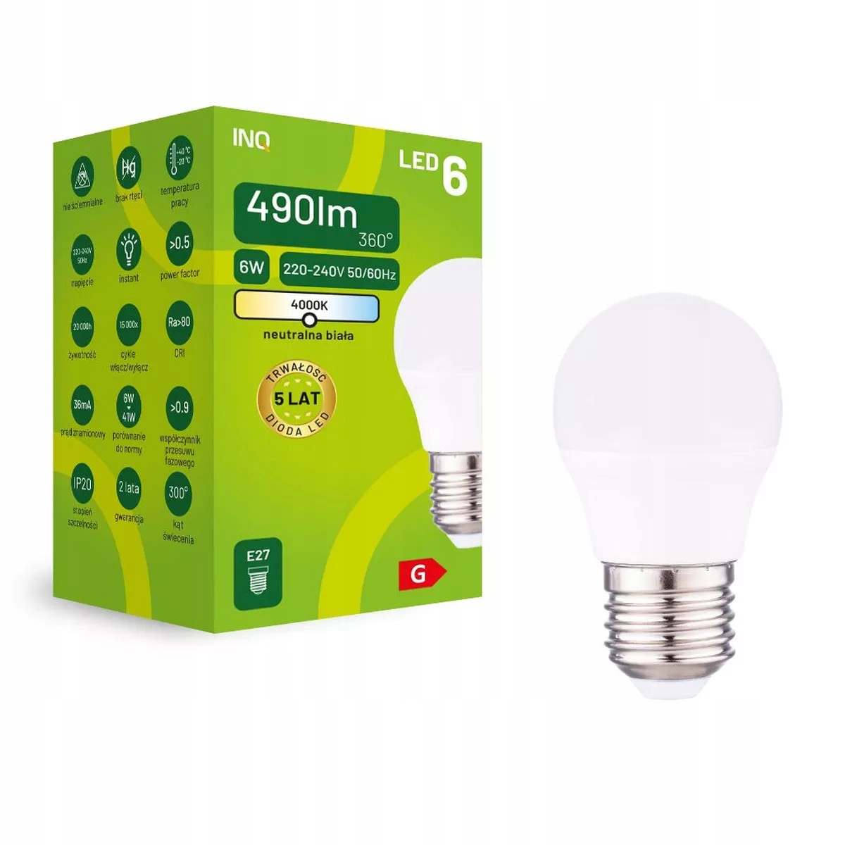 

Żarówka Led Kulka P45 E27 6W 40W Neutralna 4000K