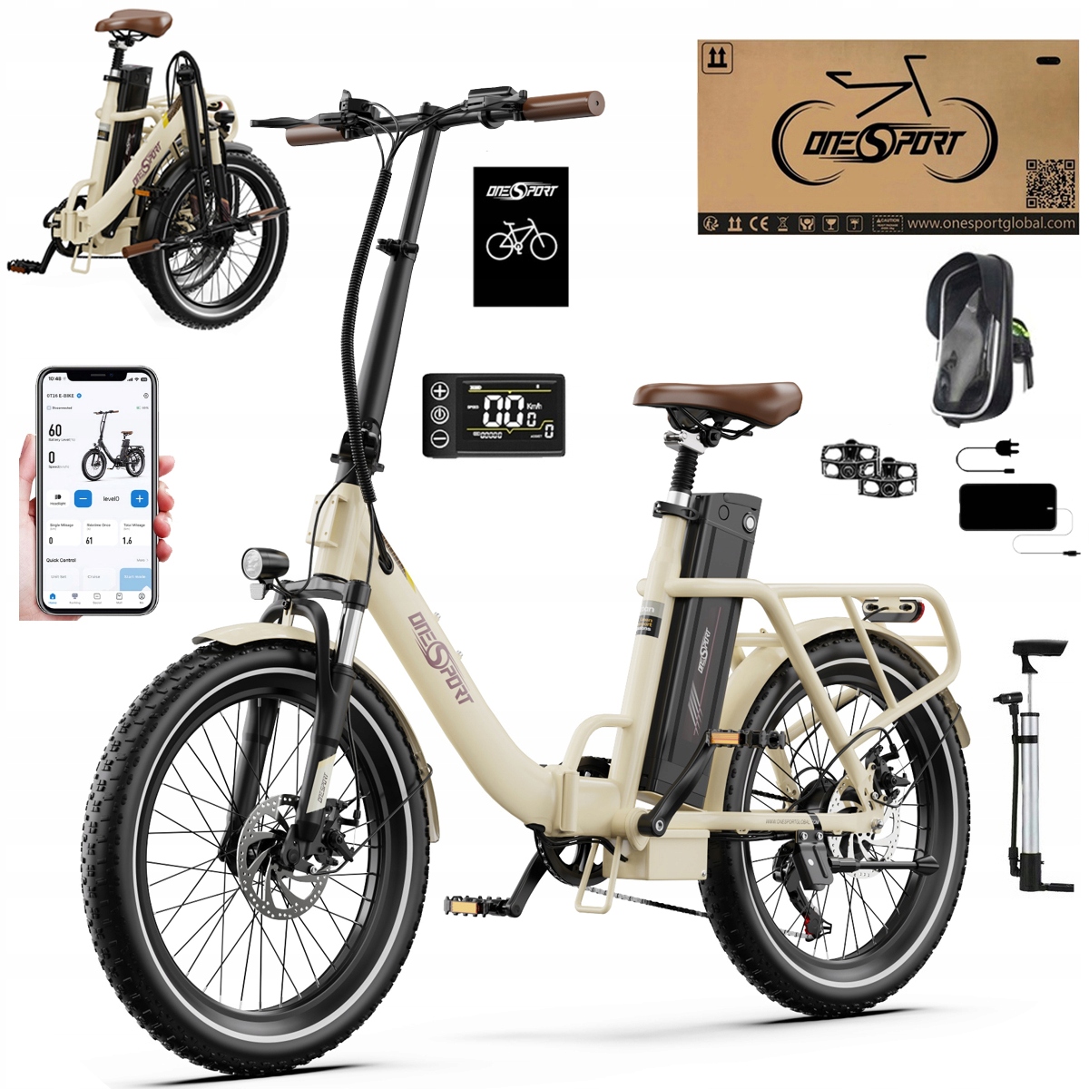 2026 Nowy Składany Rower elektryczny Onesport OT16-2 250W 48V17Ah120km 20"