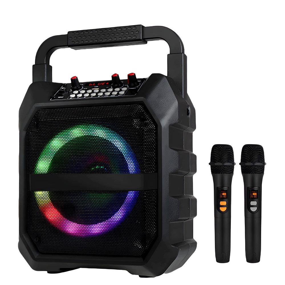 Výkonný Bluetooth Karaoke Reproduktor, Přenosná Sada 2 Bezdrátových Mikrofonů