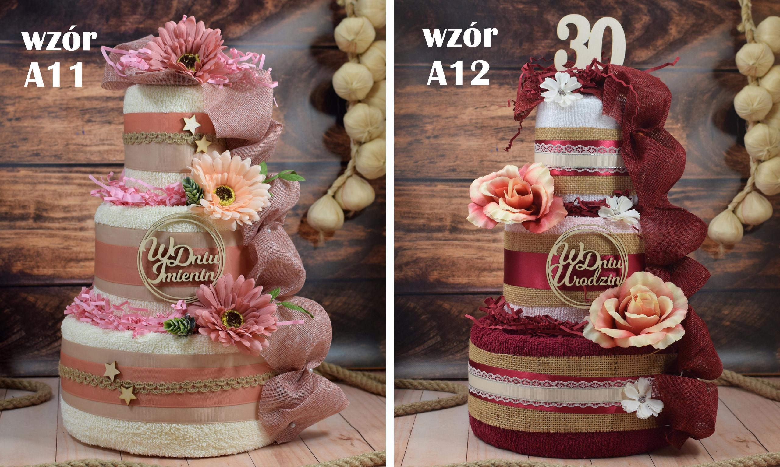 TORT z ręczników PREZENT na Urodziny 40 50 60 70 Gramatura ręcznika 410-500 GSM