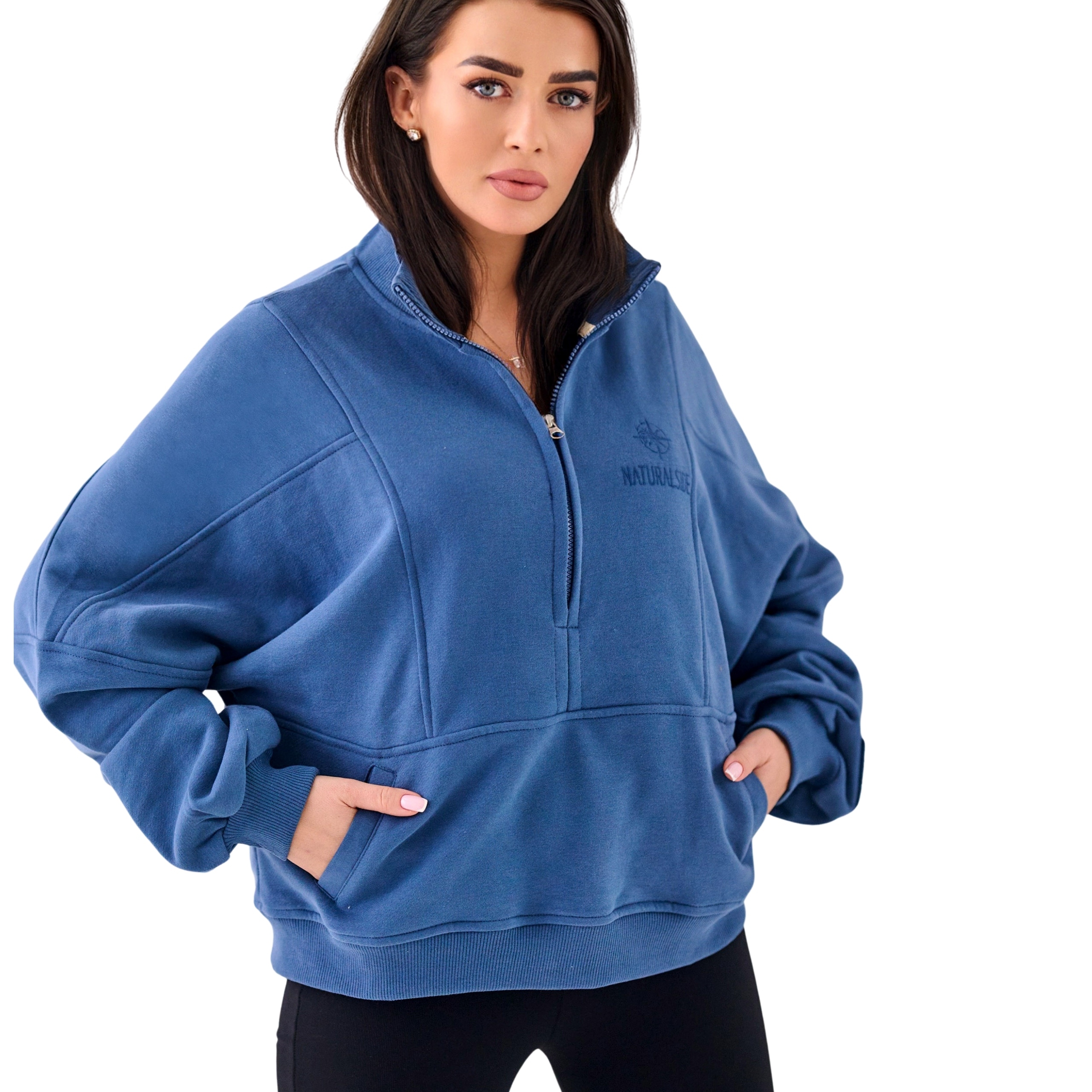 Mikina typu teplákovka s volným stojáčkem a prošíváním Premium, modrá, velikost XL XXL