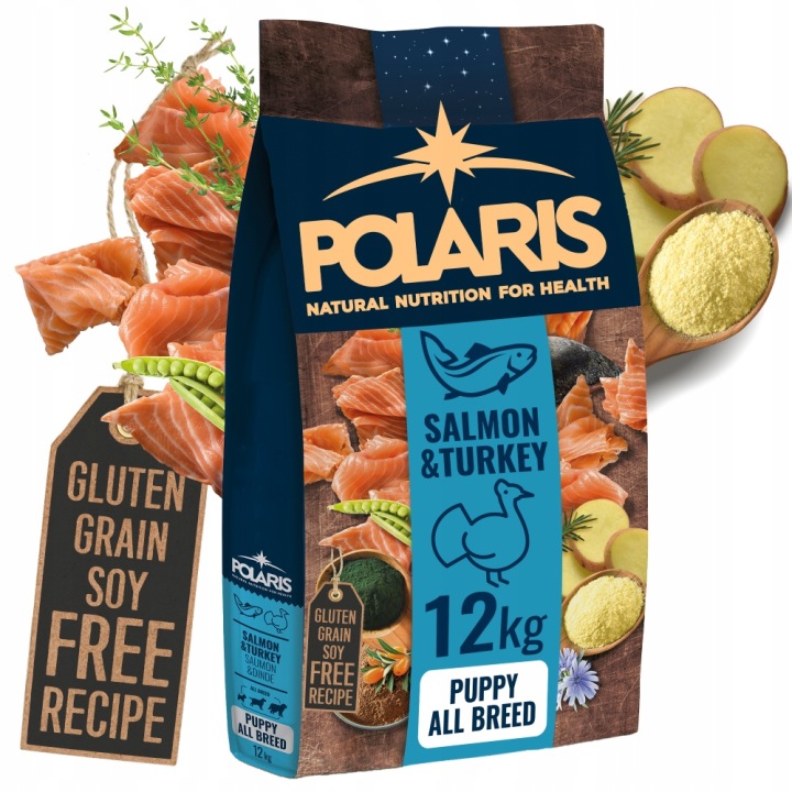 Suché Krmivo pro psy štěňat bez obilovin 12 kg Losos Krůta Polaris Premium