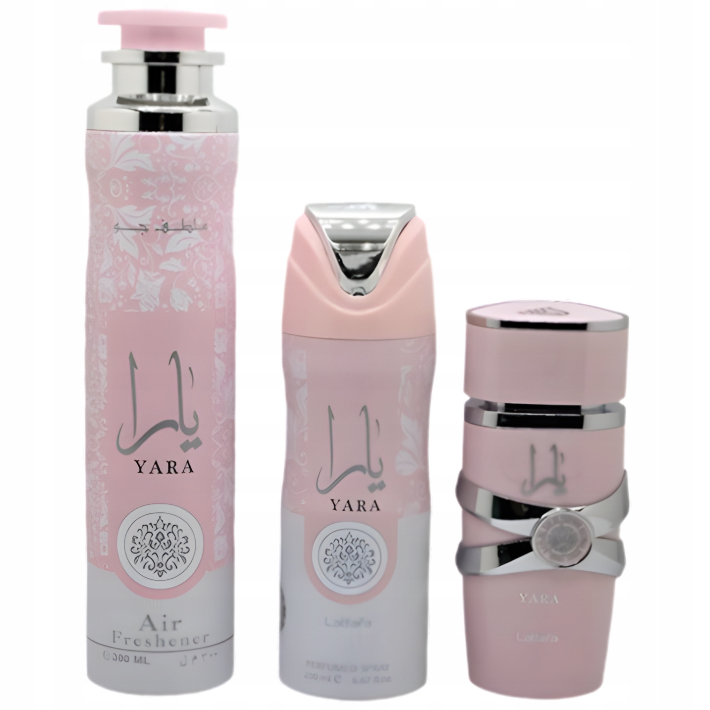 Zestaw Lattafa Yara Woda Perfumowana 100ML Spray 200ML Air Freshener 300ML