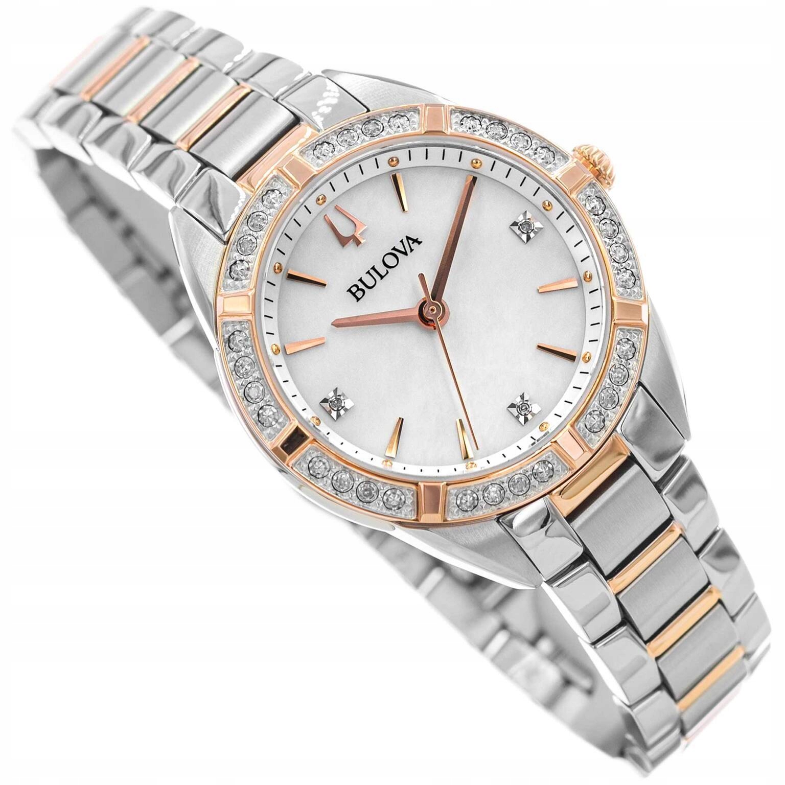 Dámské Hodinky Bulova 98R281 Stříbrno-růžové Zlato Na Náramku Automat