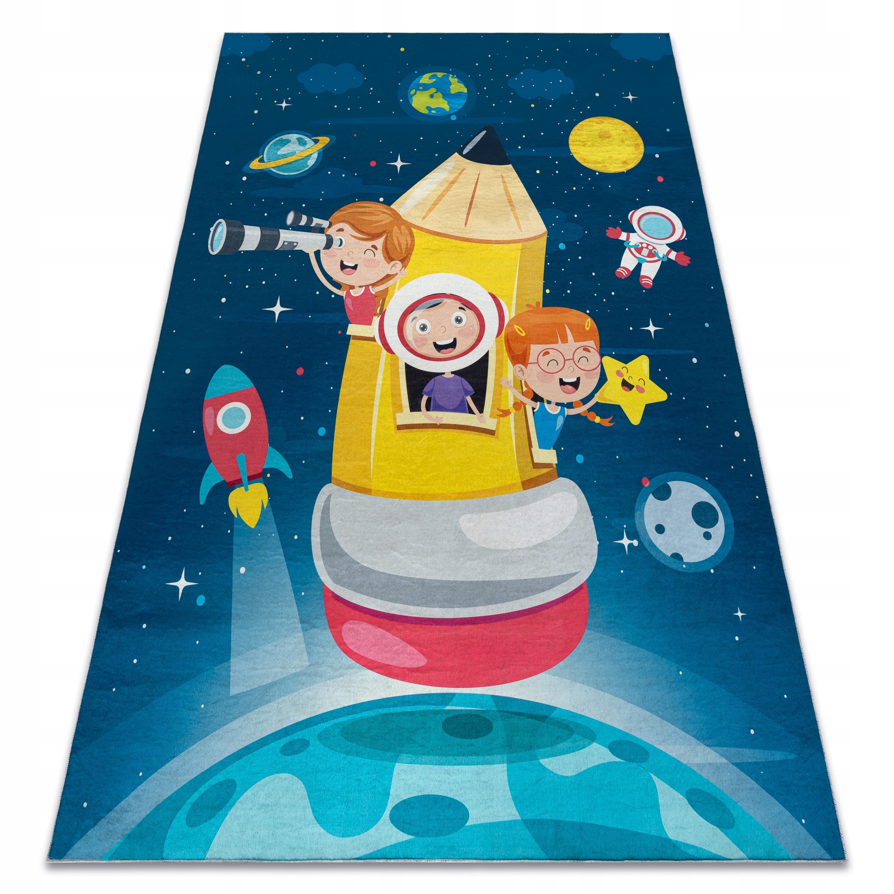 Koberec na praní Raketa Planety Vesmír pro děti protiskluzový 160 x 220 cm