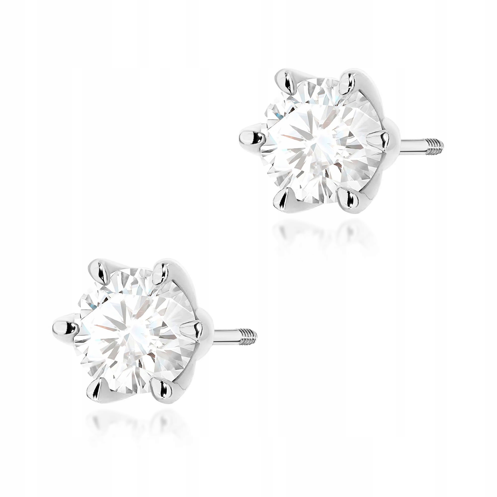 Náušnice z bílého zlata ryzosti 585 šroubovací tyčinky kulatý bílý diamant
