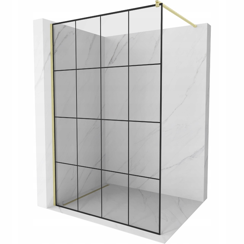 Mexen Kioto sprchová stěna Walk-in 140 x 200 cm, černý vzor 8 mm, zlatá kar