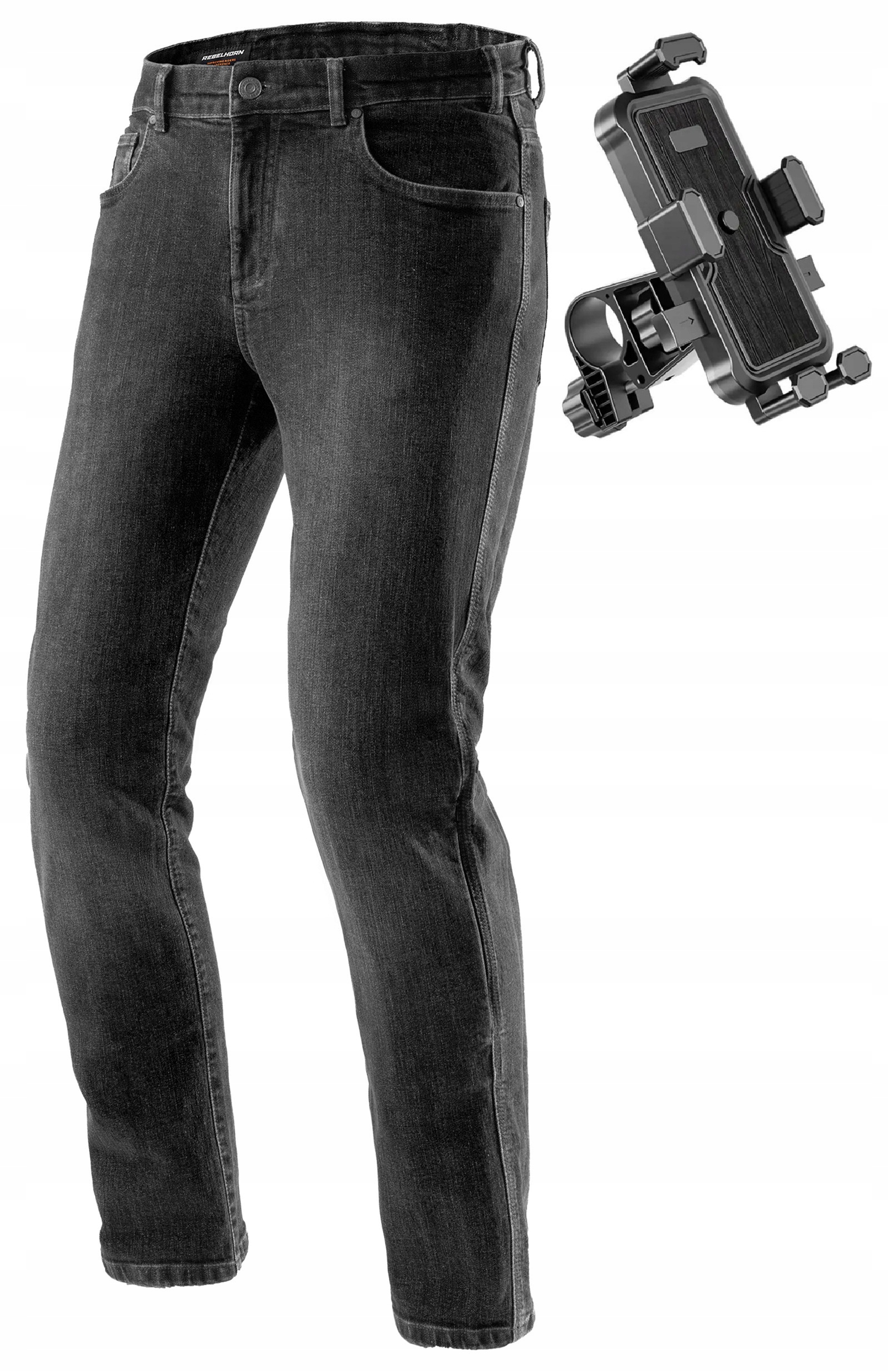 Motocyklové džínsy Rebelhorn Classic Mono Washed Black 36/32 držiak zdarma