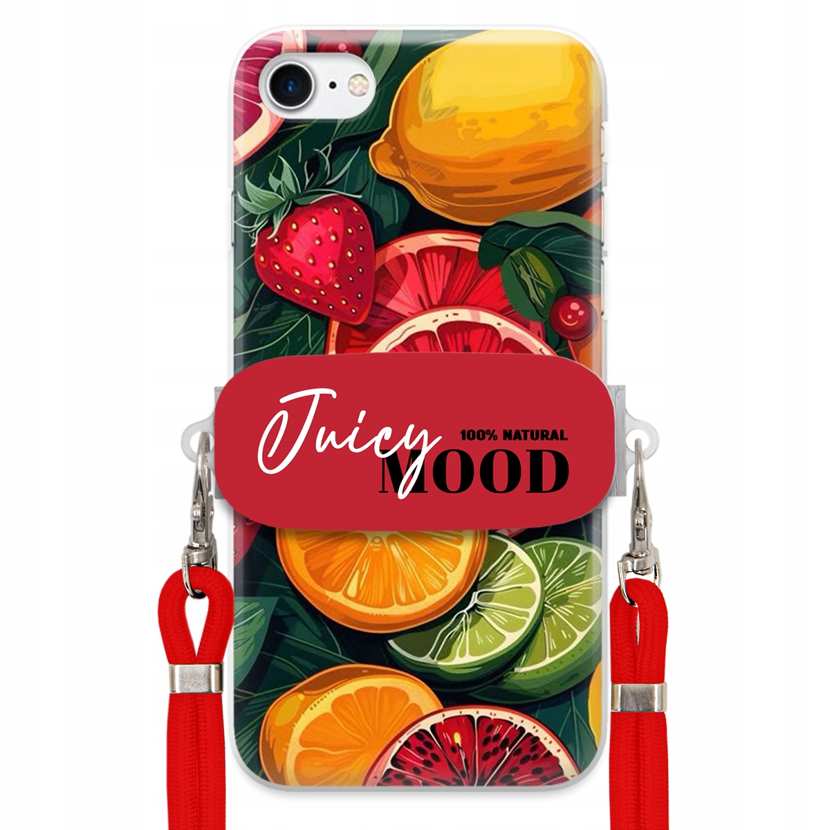 Puzdro na iPHONE 7 Červené vodítko Crossbody Módny držiak Juice Mood Ovocie