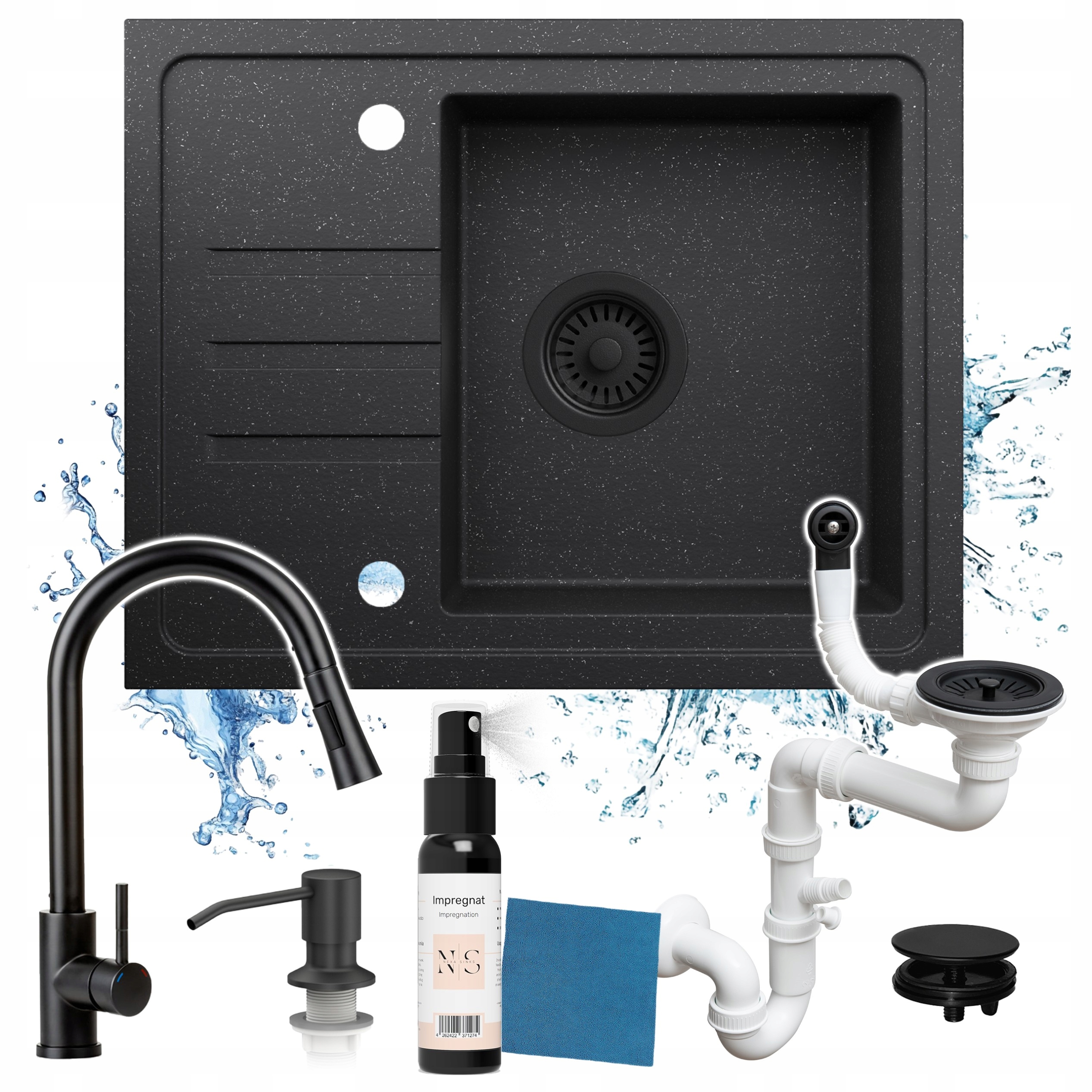 Set Jednokomorový Granitový Dřez S Odkapávačem Kropenatý Malý 55x44