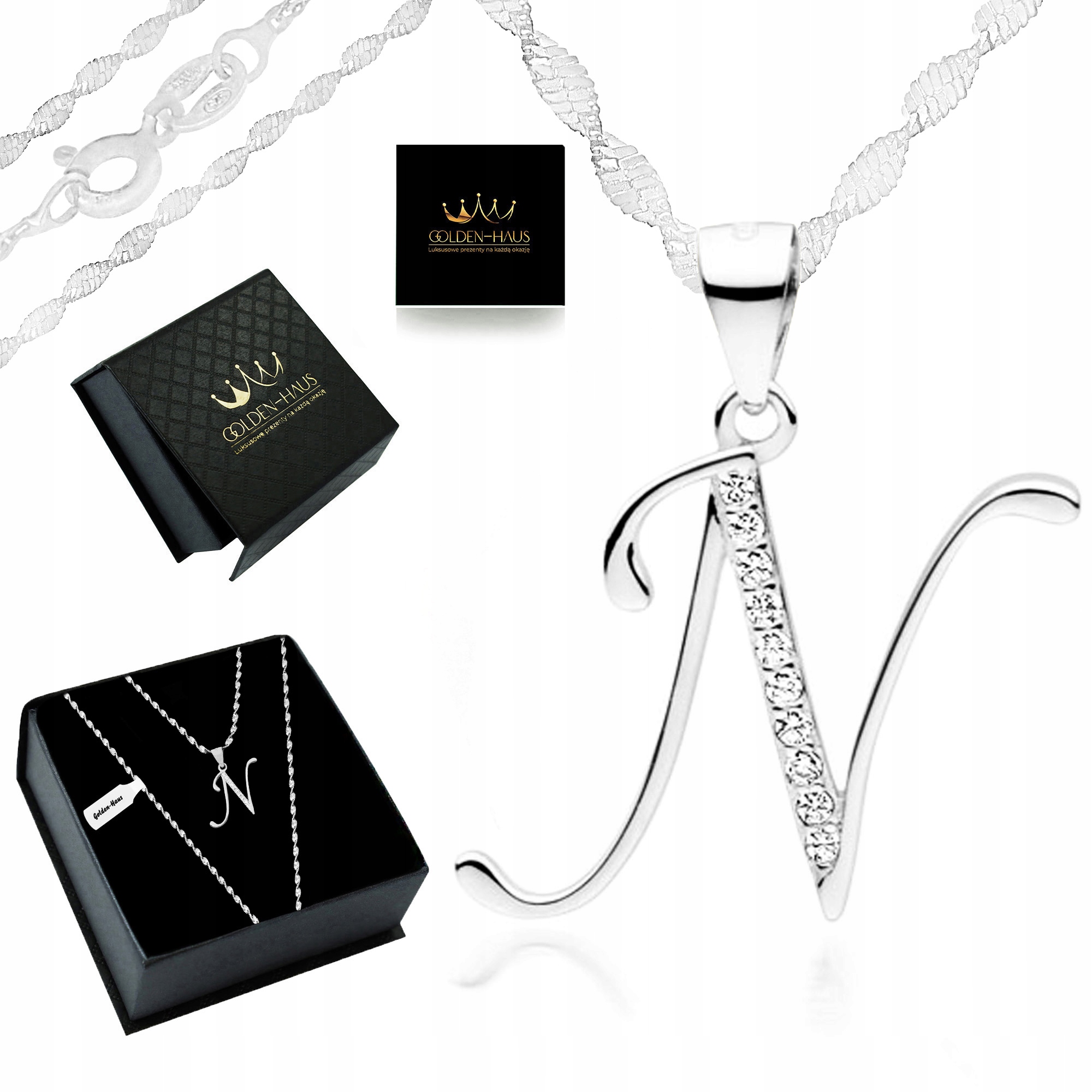 Dámský stříbrný Řetízek přívěsek Přívěsek písmenem N 925, Dárek pro manželku, tetu, matku