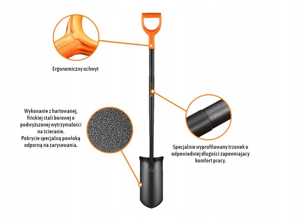 Szpadel drenarski na metalowym trzonku / TEGER, T-G-SDMT-01 Szerokość głowicy 14 cm