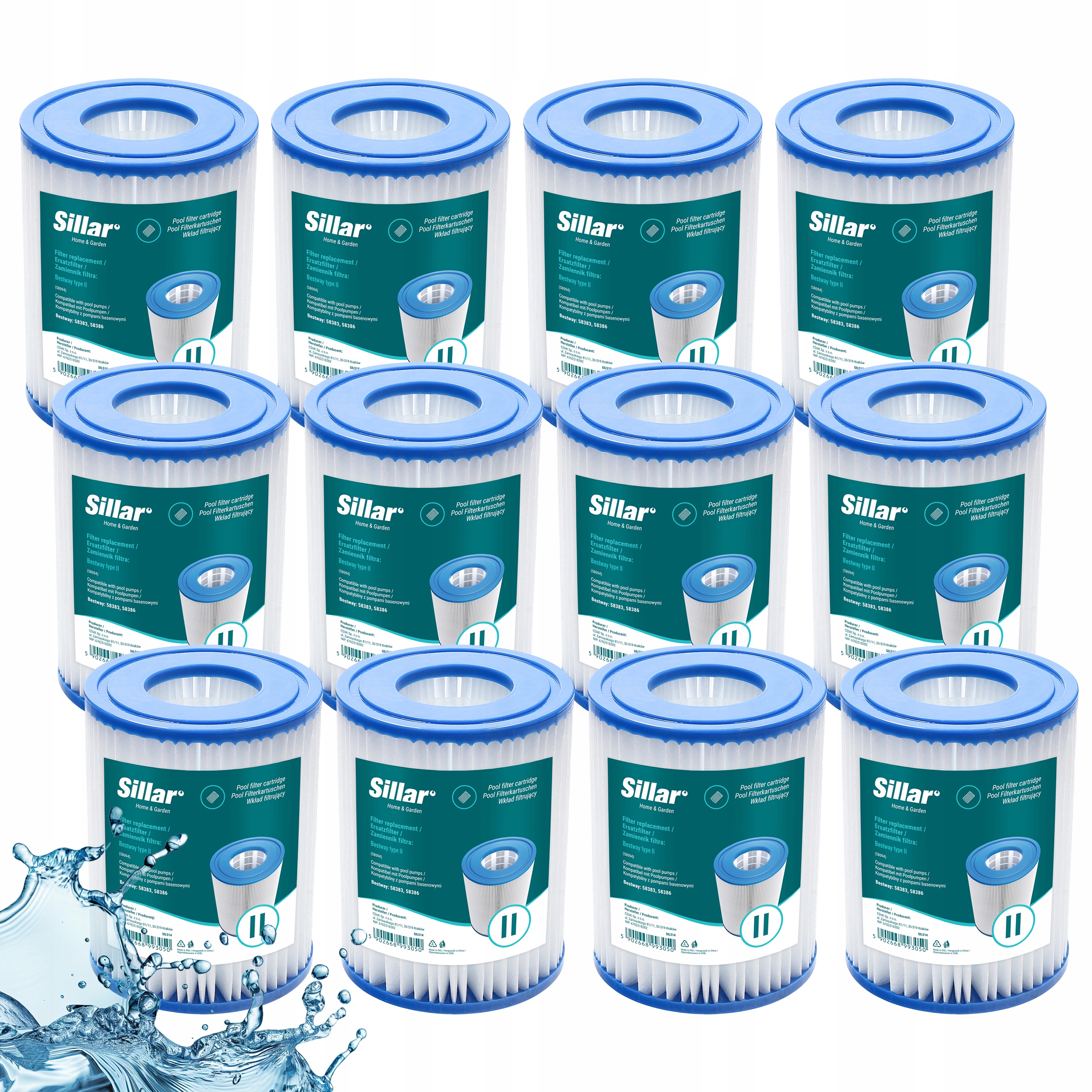 Filtr do basenu zamiennik Bestway 58094 typ II wkład do pompy 58386 12 szt