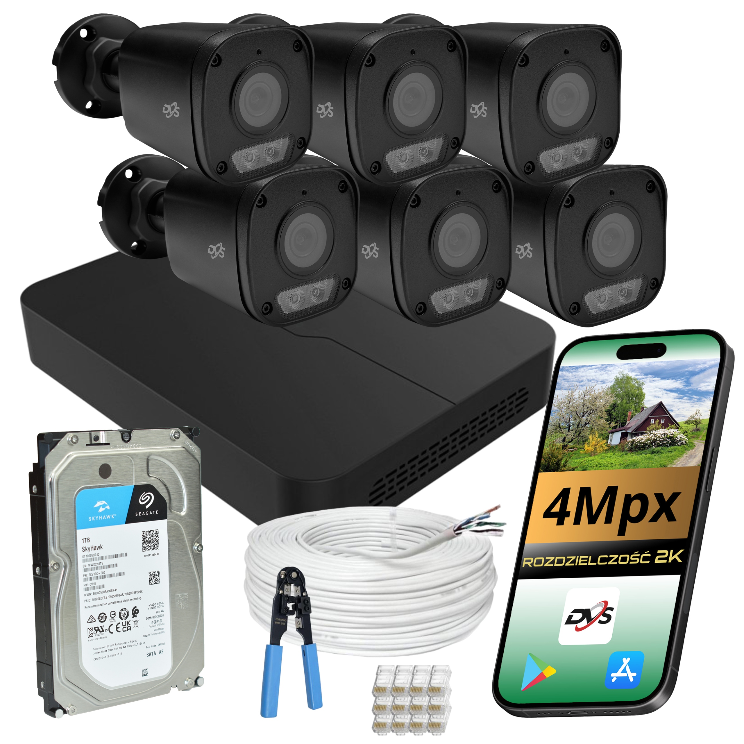 Domácí Monitoring Dvs Ip PoE 6 Kamer Tubusových 4Mpx Ir Led Disk 1TB