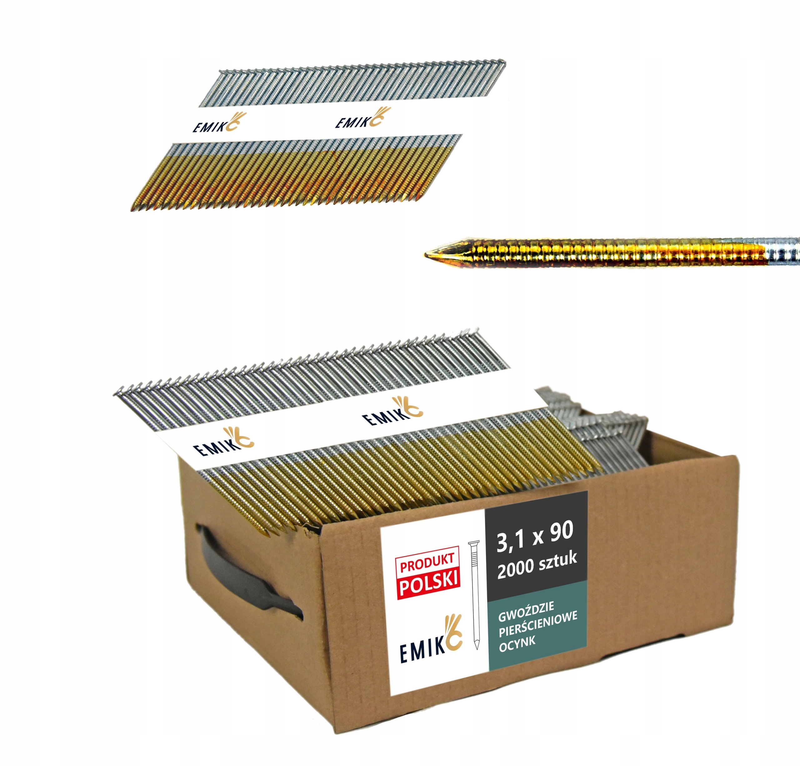 Gwoździe do gwoździarki łączone papierem 3,1x90mm 34° 2000szt Pierścieniowe