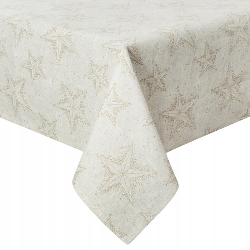 Vánoční ubrus 145x350 Winter krémový, zlaté hvězdičky