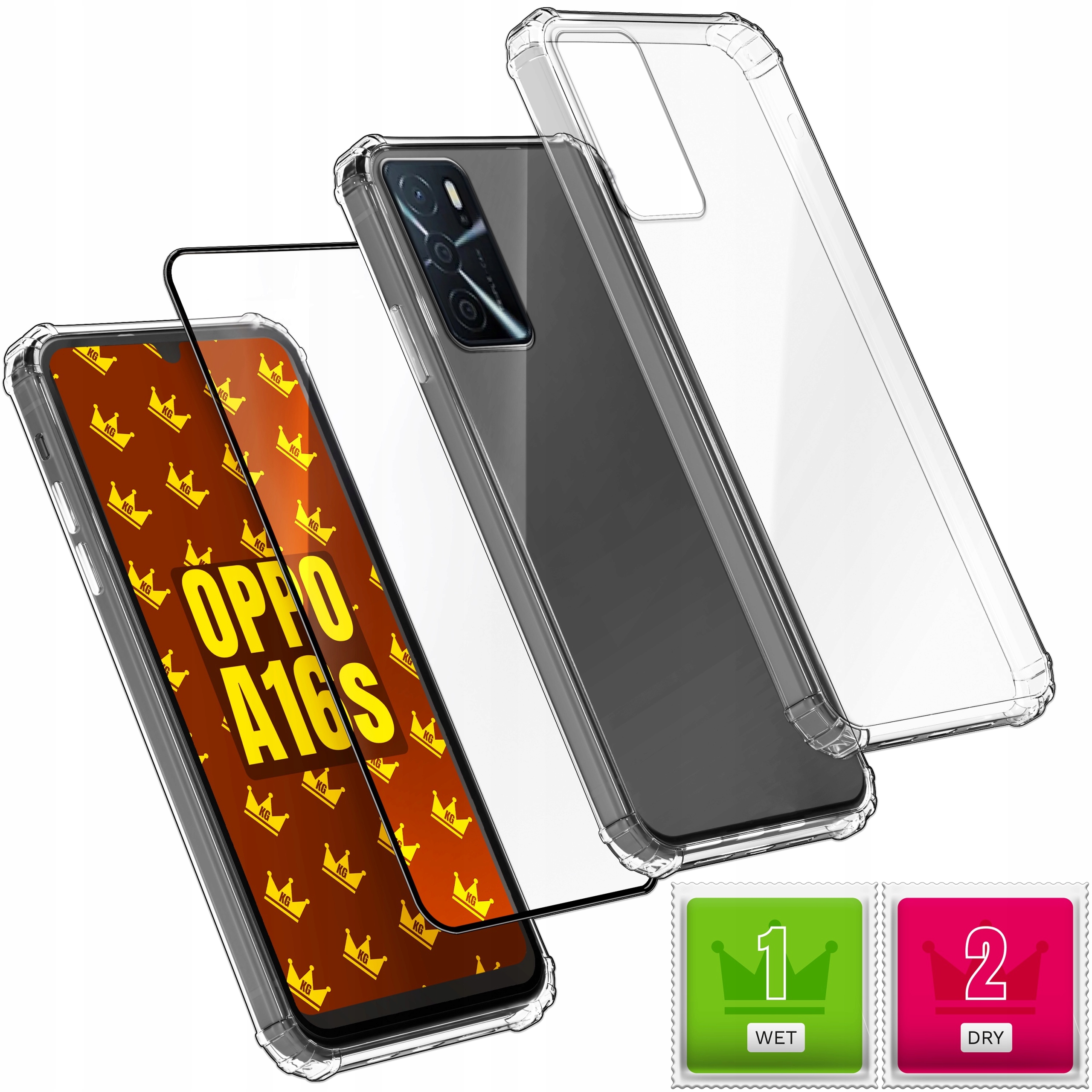 Etui Pancerne do Oppo A16 A16s (Anti-Shock, Bezbarwne, Plecki) Szkło 9H