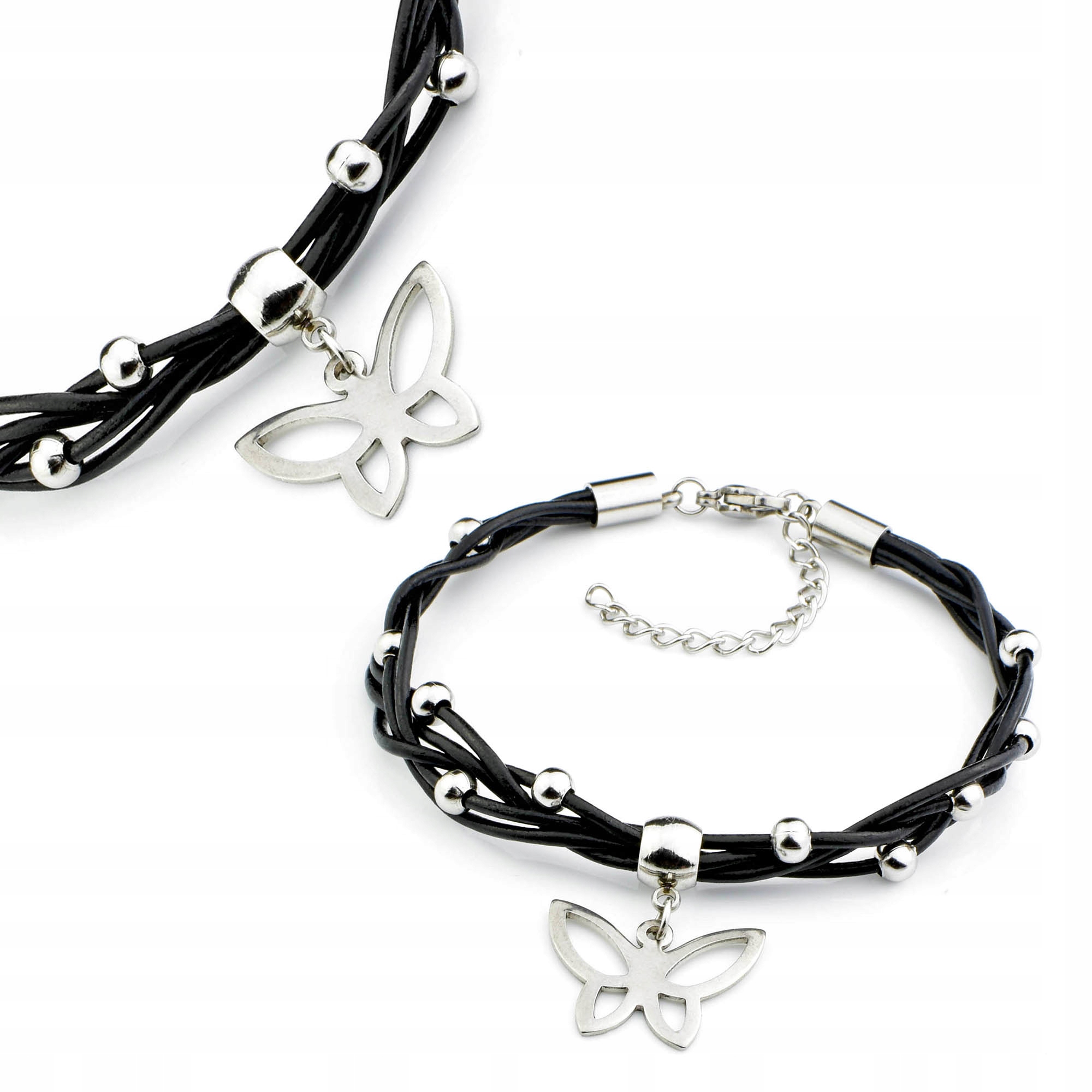 

Bransoletka Motylek Skórzana Stal Chirurgiczna