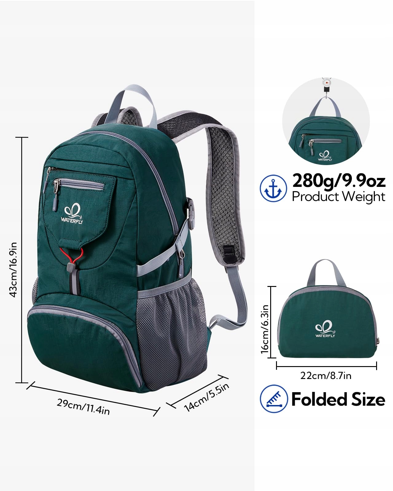 WATERFLY Ultralekki Składany Plecak 20L Turystyczny Trekkingowy Outdoor — miniatura 3