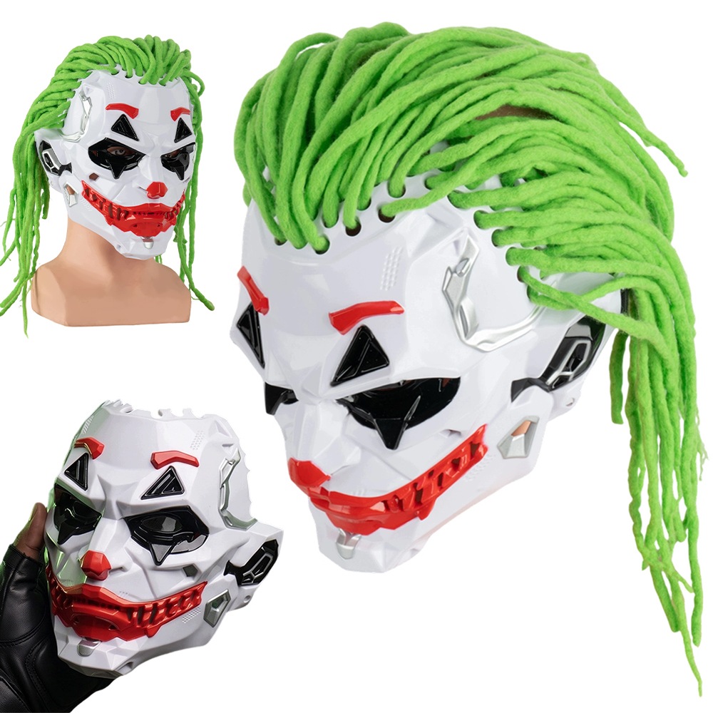 Maska klauna se zelenými dredy z Abs pro cosplay a únikovou hru