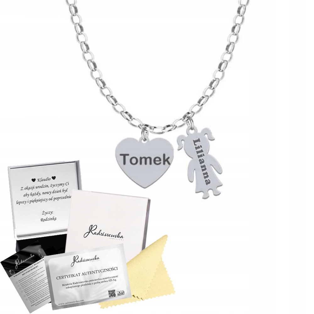 Stříbrný náhrdelník Srdce Jméno dítěte Dárek pro maminku 925 Gravírování Bonus
