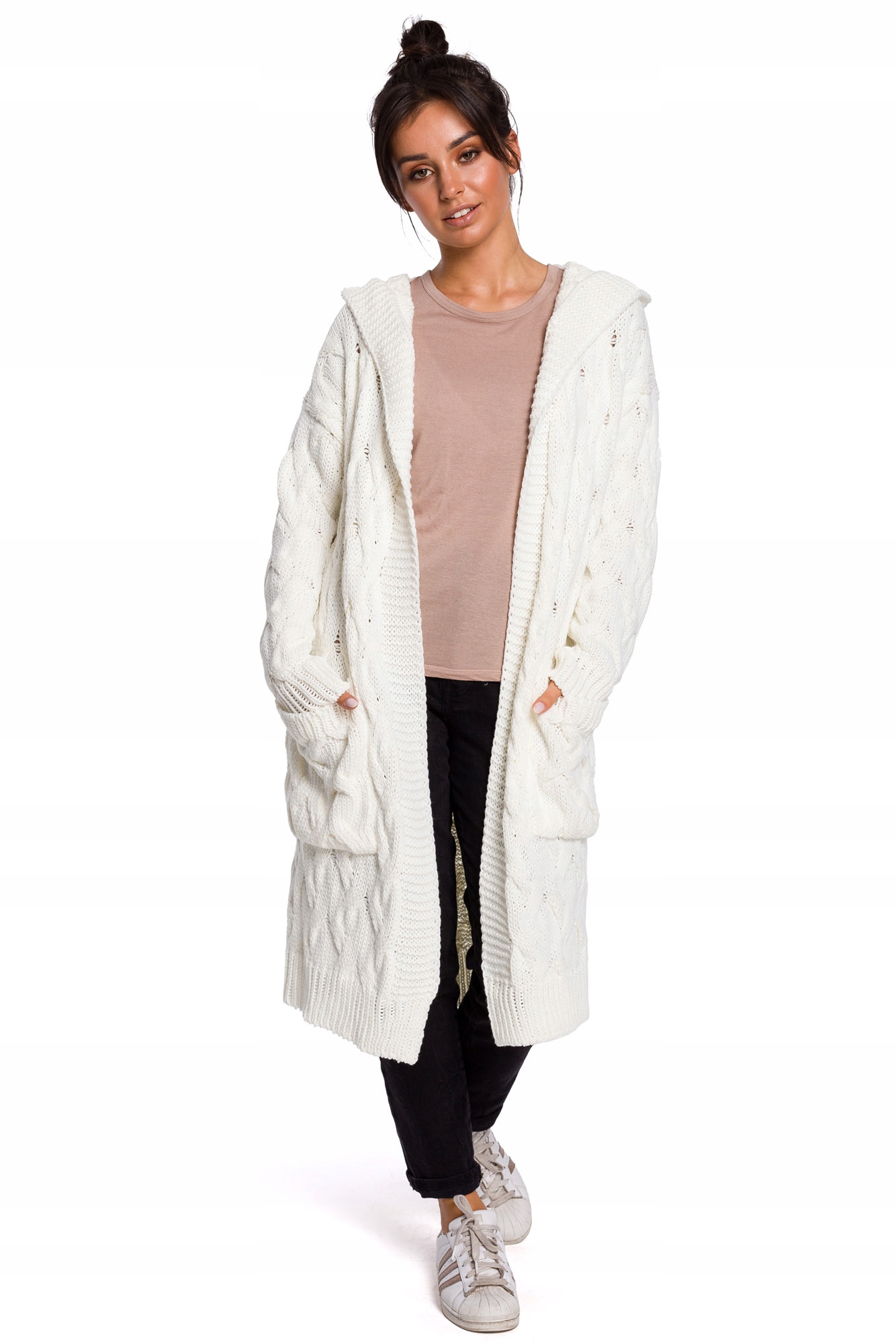 

BK033 Długi Kardigan Z Warkoc -L/XL- Ecru Be Knit