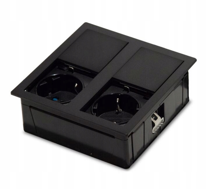 Gniazdo bryzgoszczelne z plastikową pokrywą Asa IP54 2x230V czarny mat