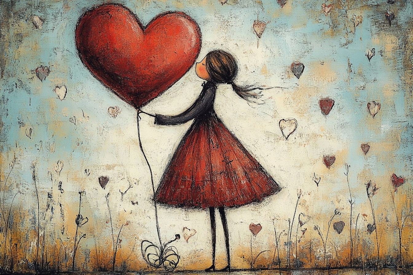 Obraz Na Plátně Canvas Postava Žena Dívka Srdce Balón Láska 120x80