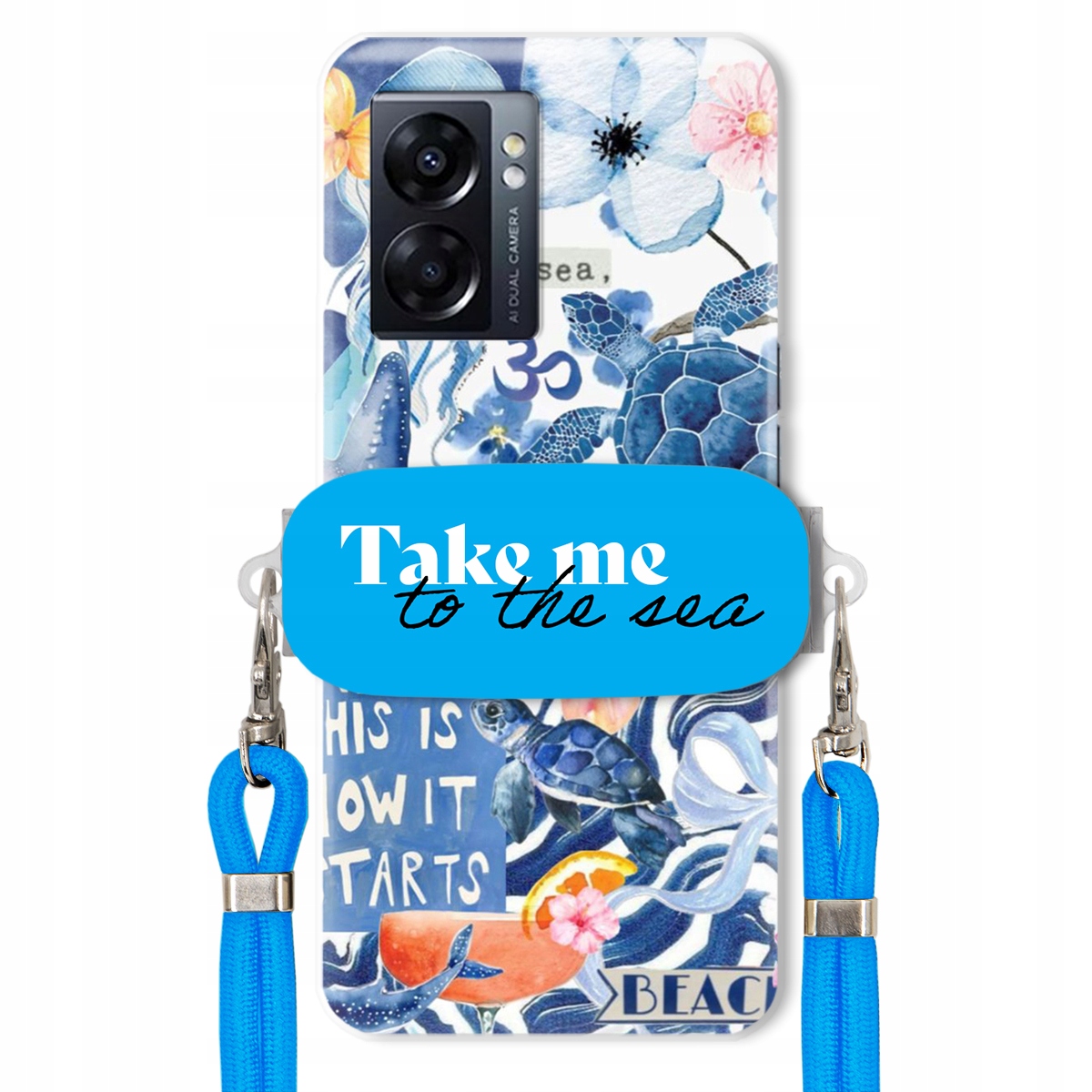 Puzdro pre Oppo A57 4G Modré Crossbody vodítko držiak Take Me To The Sea