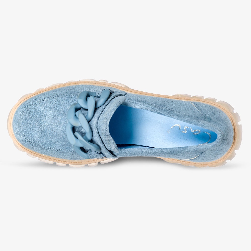 DAMSKIE MOKASYNY PÓŁBUTY ŁAŃCUSZEK PLATFORMA r 39 Kolor niebieski