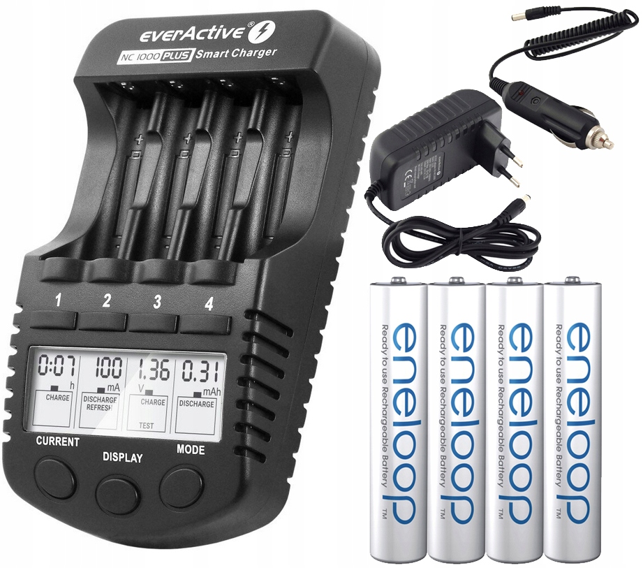 Nabíječka Baterií Aa Aaa LCD 4 Nezávislé Kanály 4 Baterie Eneloop