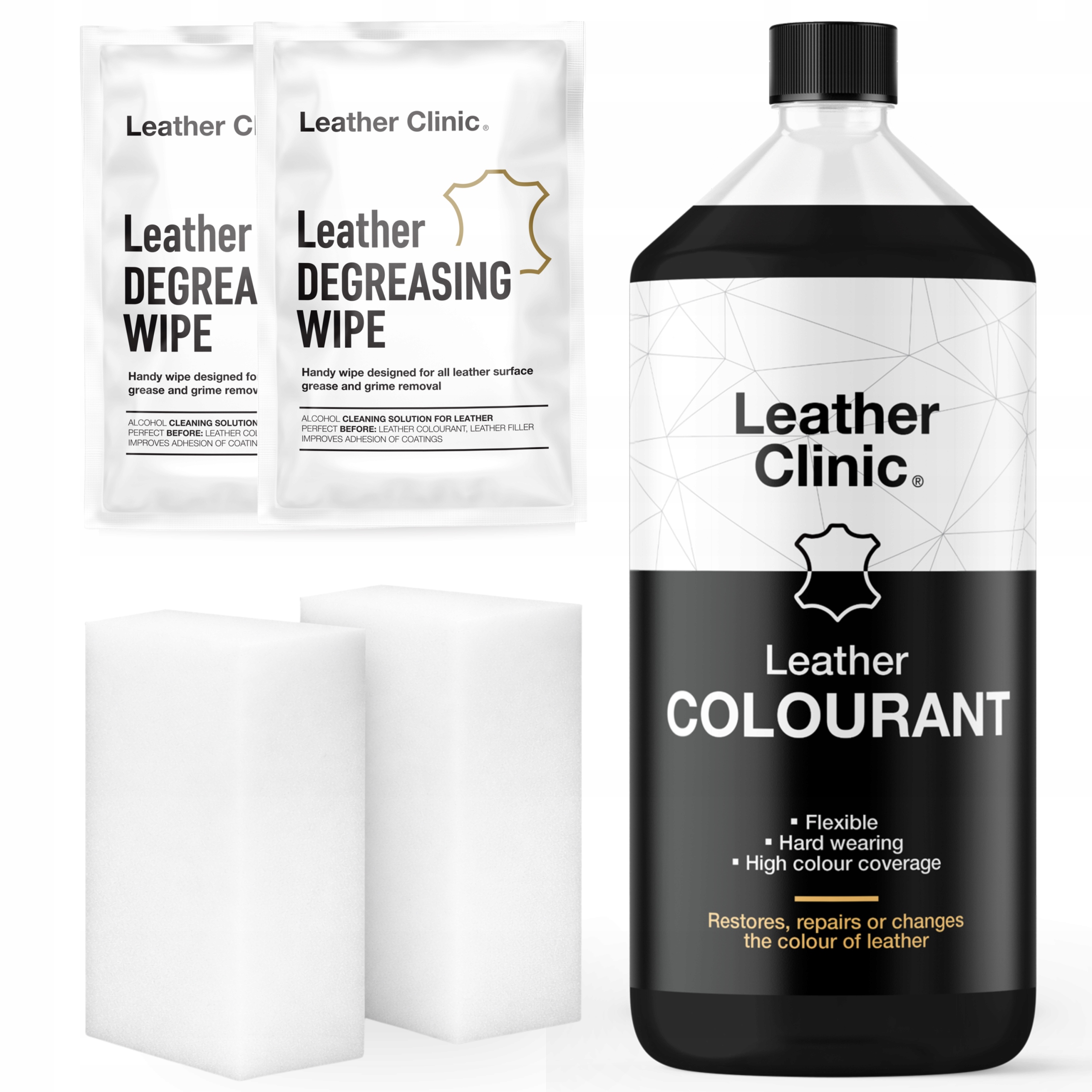 Leather Clinic Barva na kůži Černá 1000 ml Renovace kůže Čalounění nábytku