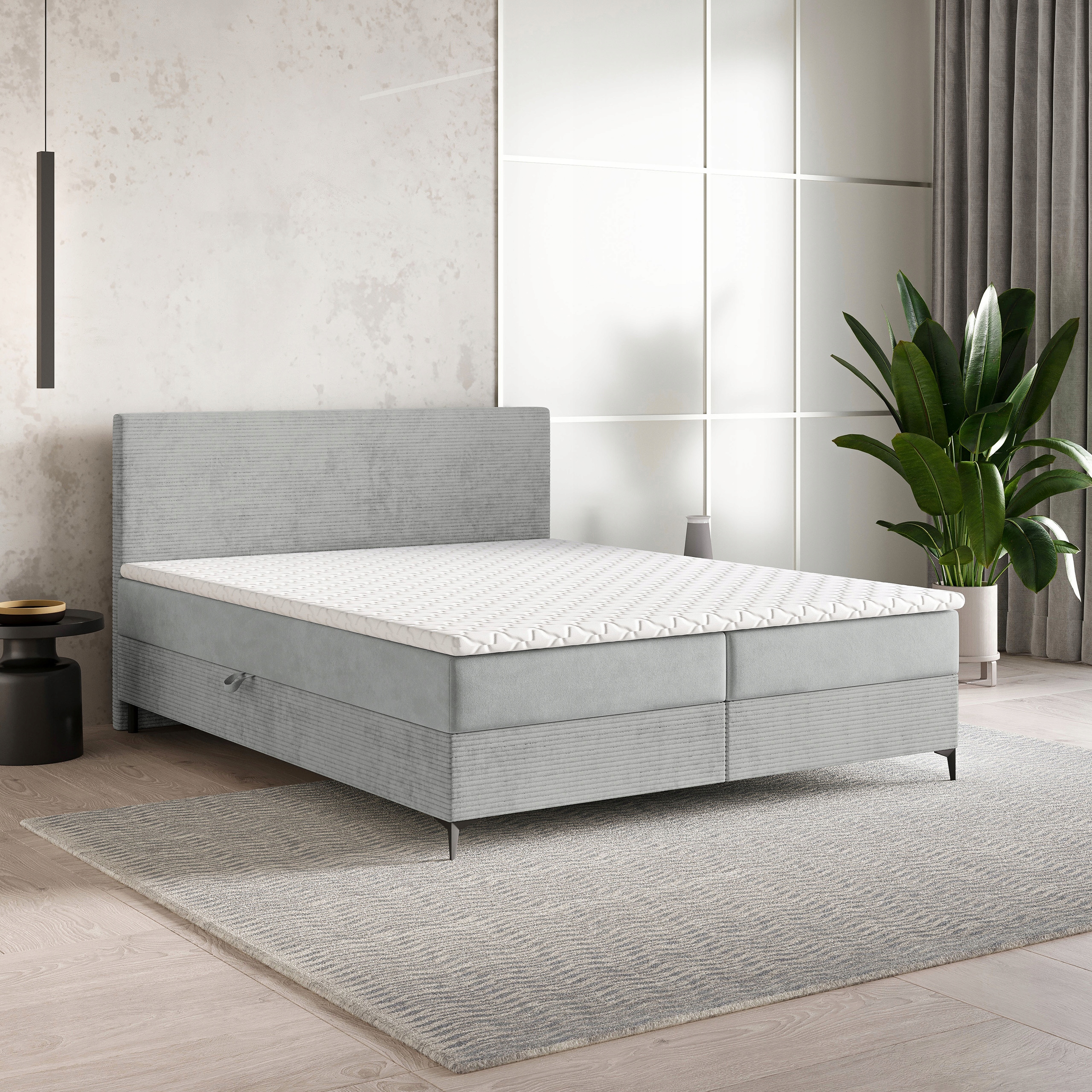 Kontinentální postel Torrel 160x200 Pohodlný Matrace Kontejnery Světle šedá